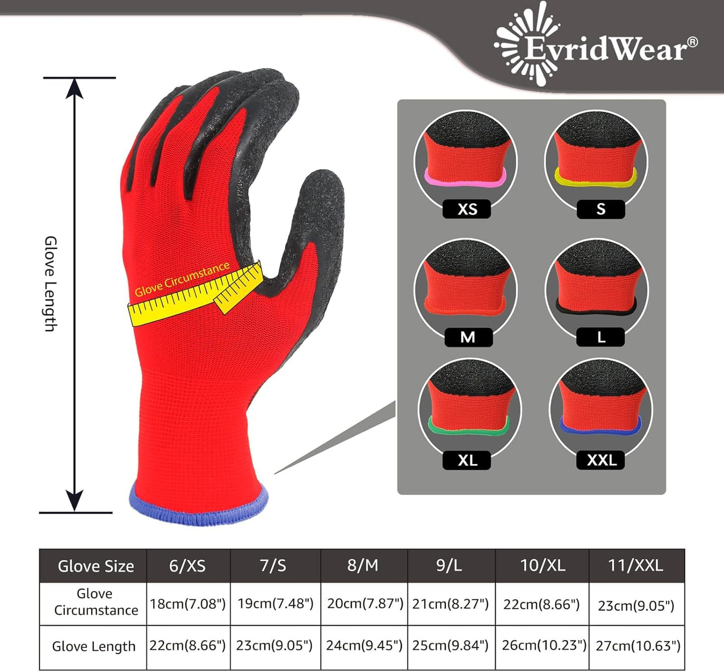 Evridwear Crinkle Latex Rubber Hand Coated Safety Work Gloves for Men Women General Multi Use Construction Warehouse Gardening Assembly Landscaping (L-Size) Red 120 Pairs Pack