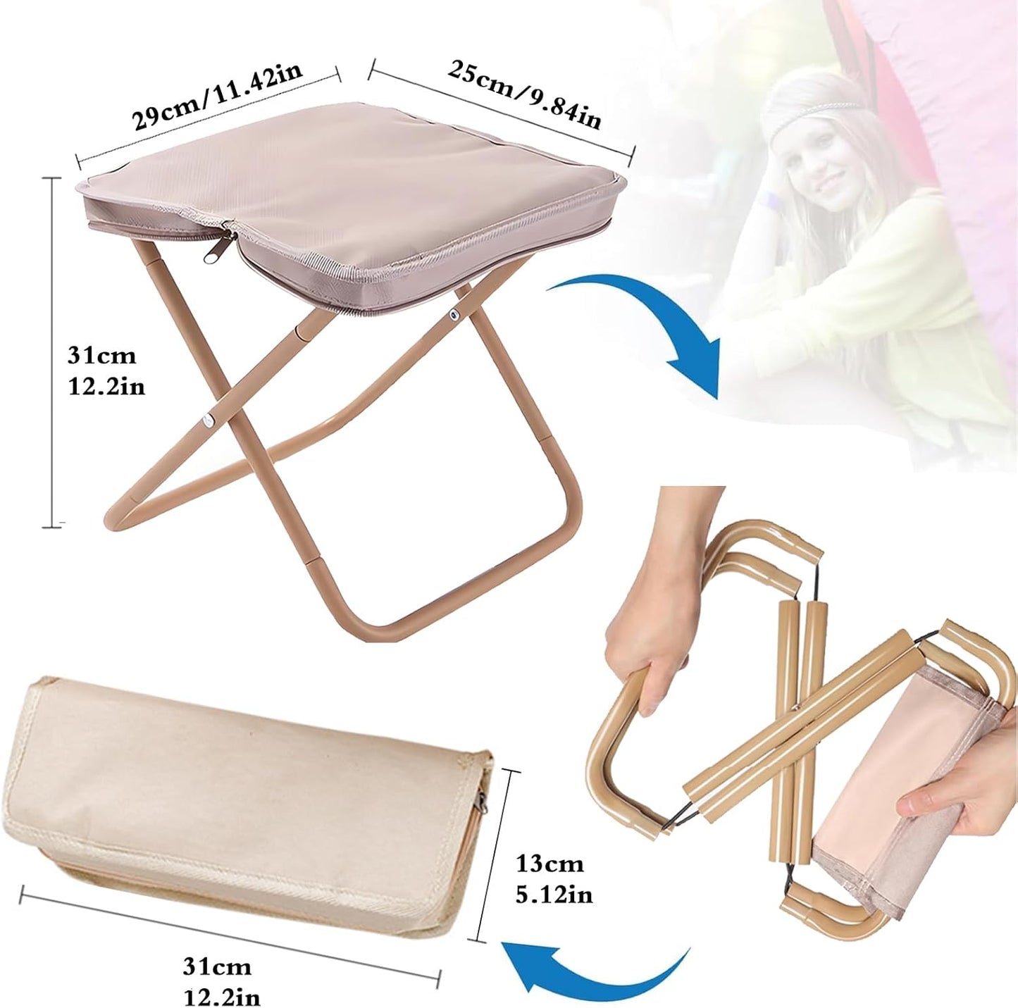 Baiao Camping Stool, Portable Folding Stool with Carry Bag, 13Inch Aluminum Alloy Bracket, 1.5lbs Lightweight, for Travel, Hiking, BBQ, Fishing, Beach(Khaki)