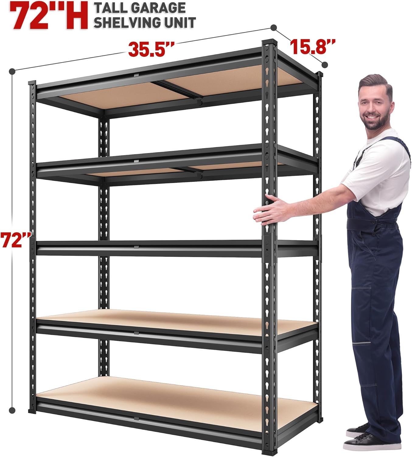 REIBII 2000LBS Garage Shelving Heavy Duty 72''H Storage Shelves 5 Tier Heavy Duty Shelving, Adjustable Metal Shelves for Garage Pantry Closet Kitchen Basement 35.5" W x72 H x 15.8" D, 2 Pack