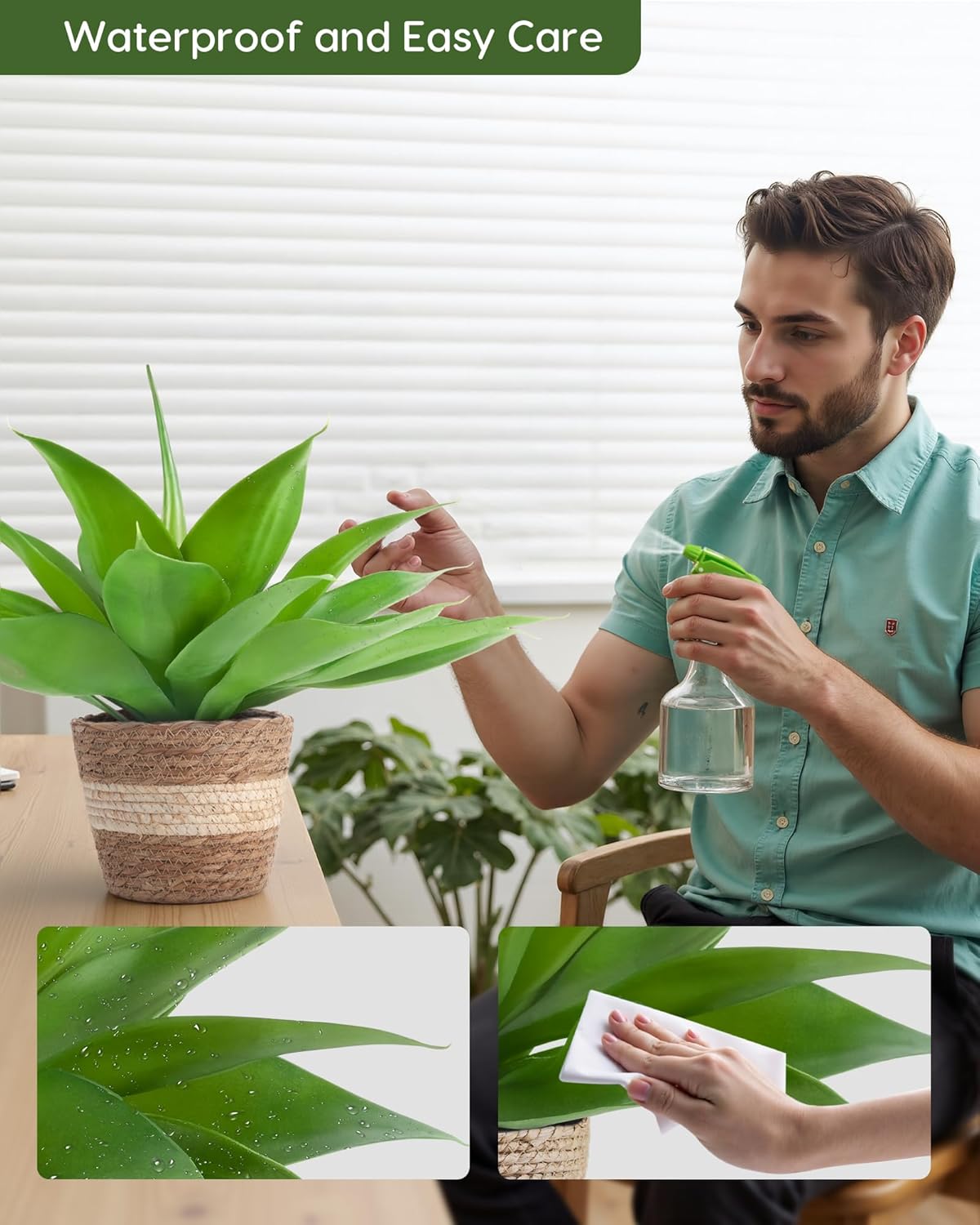 Velener Fake Agave with Rattan Pot, Artificial Plant Outdoor Agave - Fake Sucuulents Plants for Indoor and Outdoor Decor(15 Inch)