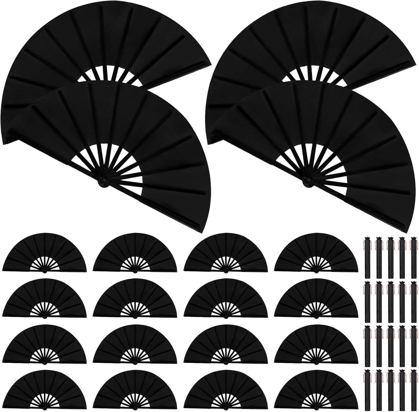 Maitys 20 Packs Large Clap Fans for Line Dancing Large Chinese Folding Hand Fans for Men and Women, Festival, Tai Ji, Kungfu, Martial Art, Gifts (Black)