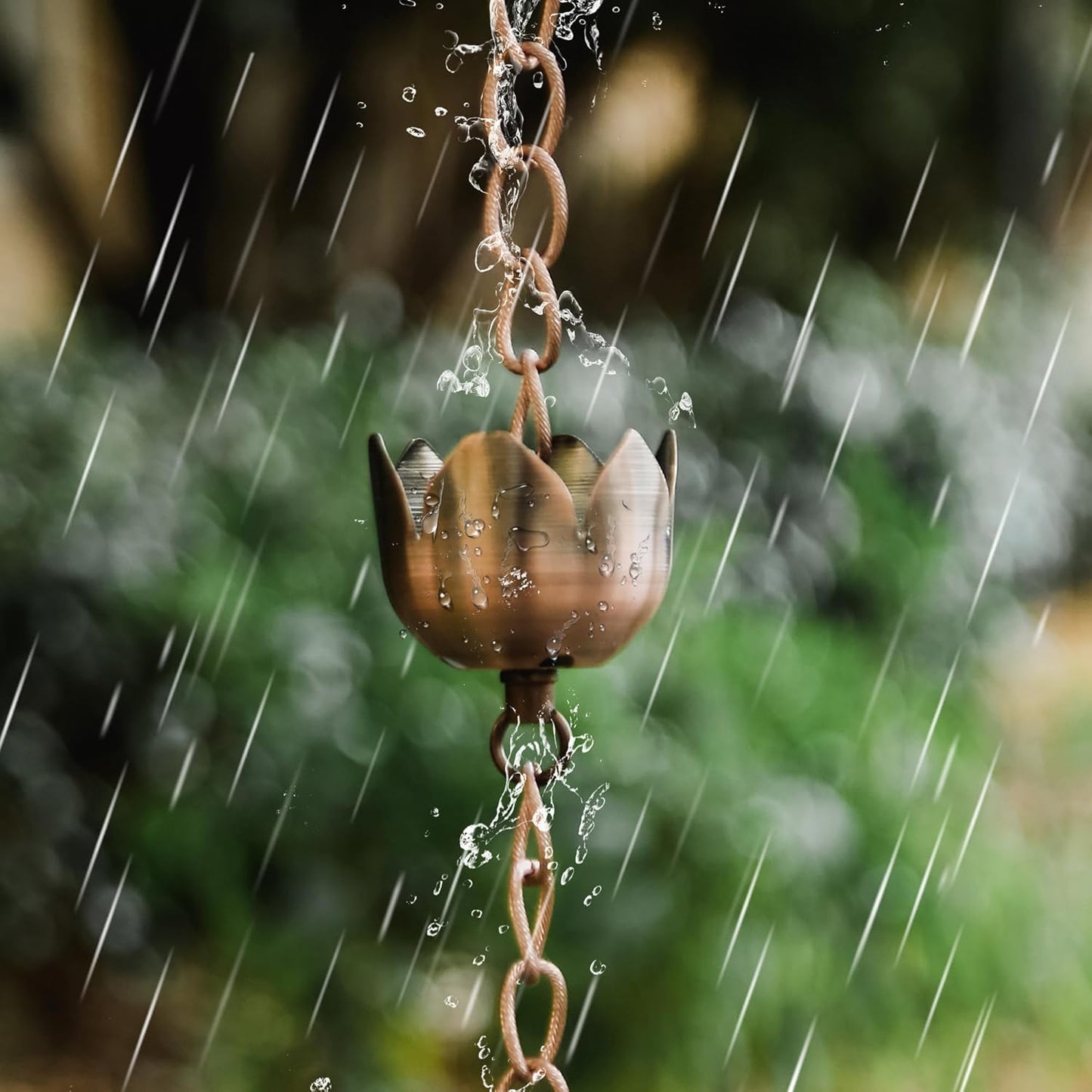 DUSVALLY Rain Chain, 5.85 FT Lotus Metal Rain Chain, Functional and Decorative Replacement for Gutter Downspouts, Divert Water and Home Display, Adjustable, Antique Brown