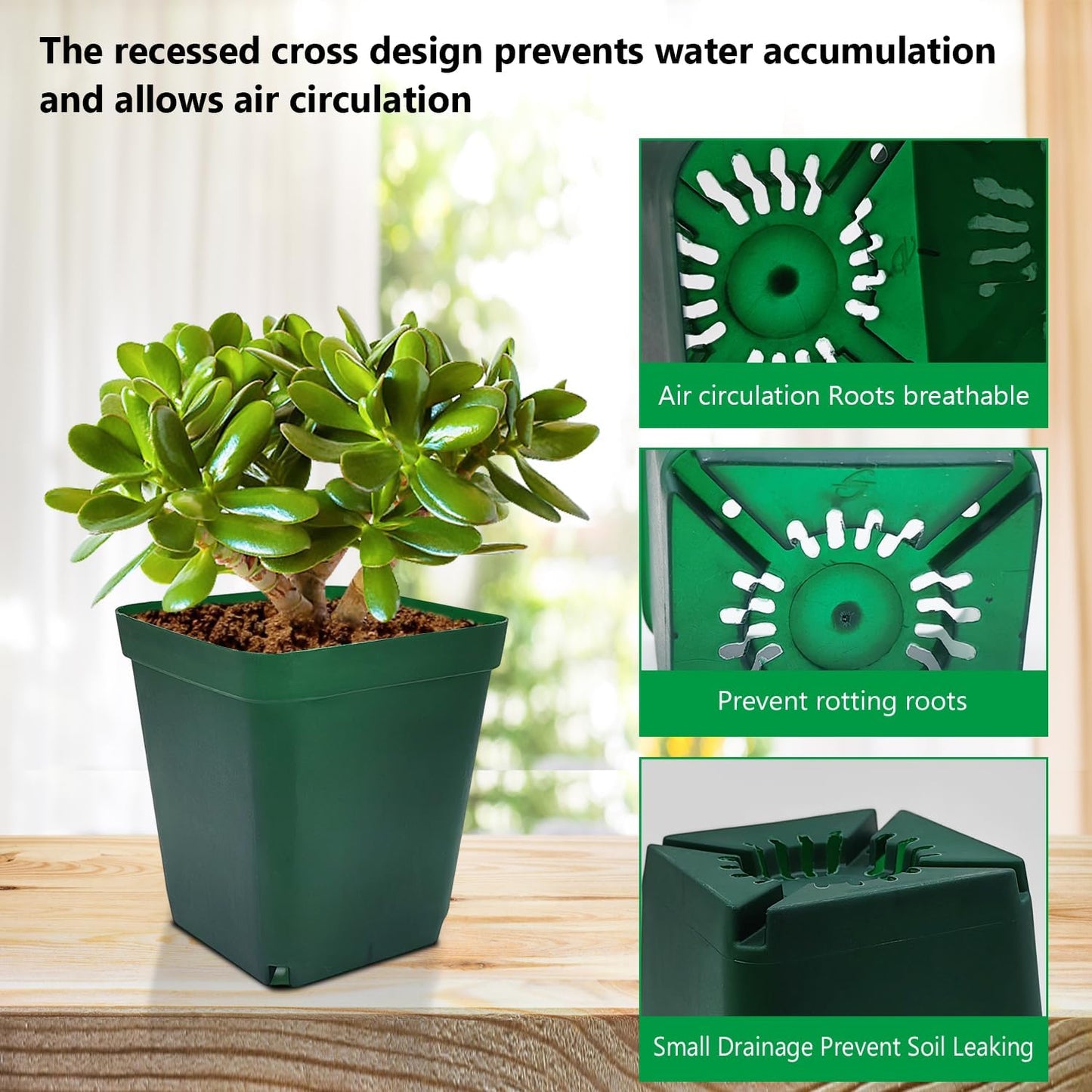 Square Nursery Seedling Pot 3.5 Inches 90 Pcs, Small Nursery Pot Plastic Thick and Sturdy Seed Start Germination Pot for Plant Propagation and Seeding(Green,3.54 Inches, 90Pcs)