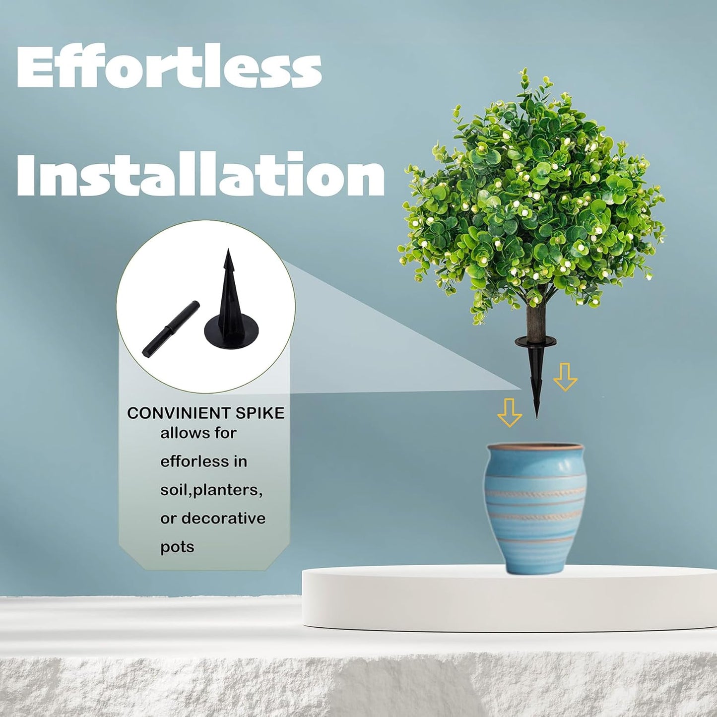 Artificial Boxwood Topiary Ball Trees 21.6" Tall UV Resistant Artificial Bushes, Set of 2 Faux Plants with Spike Easy to Push in The Ground for Indoor Outdoor Garden