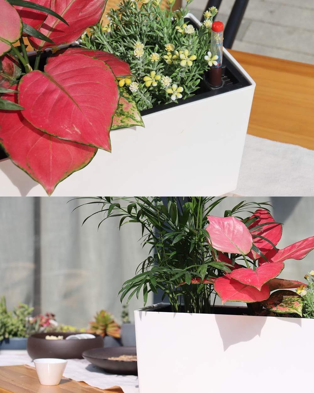 SAROSORA 14" Rectangle Self Watering Planter with Water Level Indicators for Plants & Flower Home Garden Outdoor Indoor Succulent | Herb pots | Window Box (1, White)