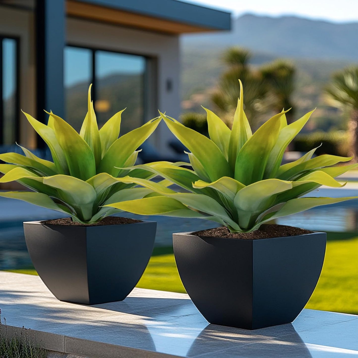 Artificial Agave Plants,Large UV Resistant Fake Agave Planters for Indoor and Outdoor Decorating Tropical Plant Succulents Greenery Indoor Decor (2Pack,22" Yellow)