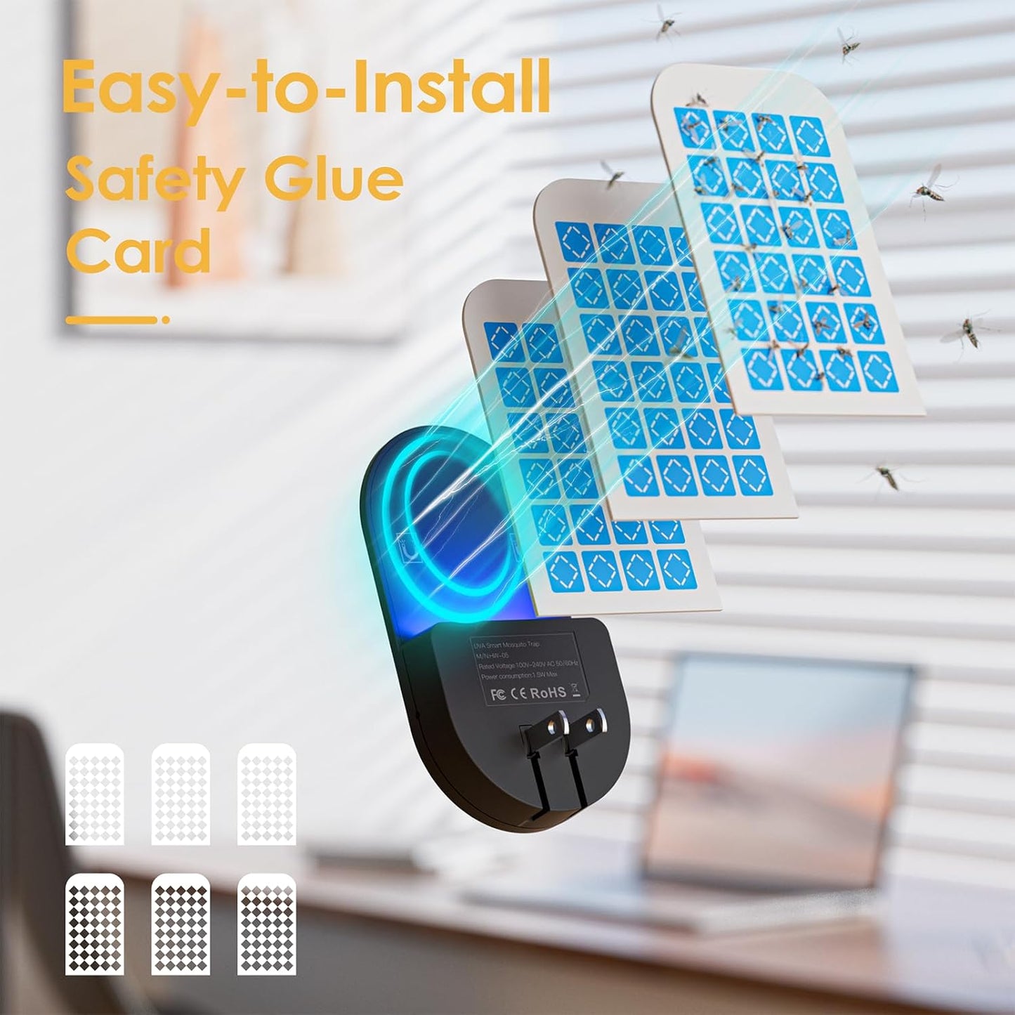 Flying Insect Trap, 2 in 1 Indoor Plug-in Fruit Fly Trap, 1 Trap Black and 6Glue Cards, Fruit Fly Traps for Gnat, Moth, Mosquito, Suitable for Every Part of The Home