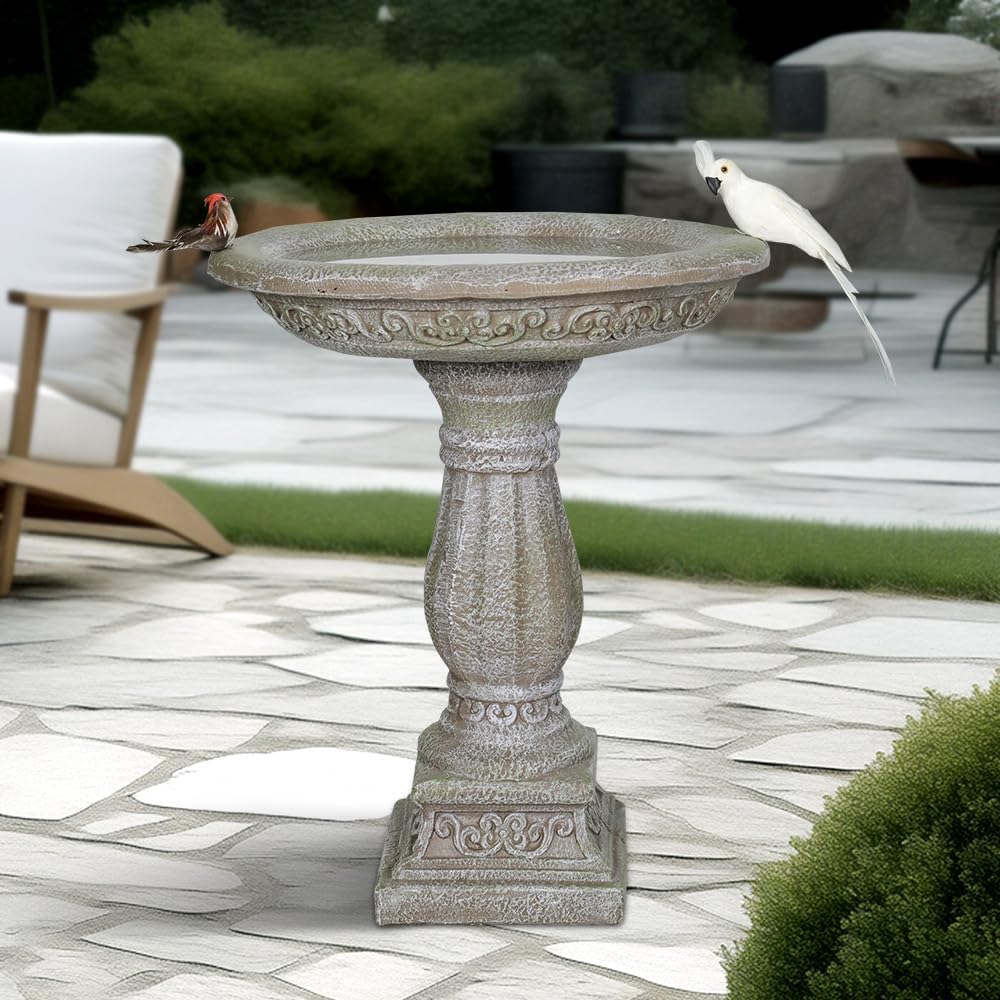 23.8" H * 20" Φ Outdoor Birdbath with Pedestal - Garden Birdbaths Outdoor Decor - Floor Bird Baths for Garden Patio, Yard, Lawn