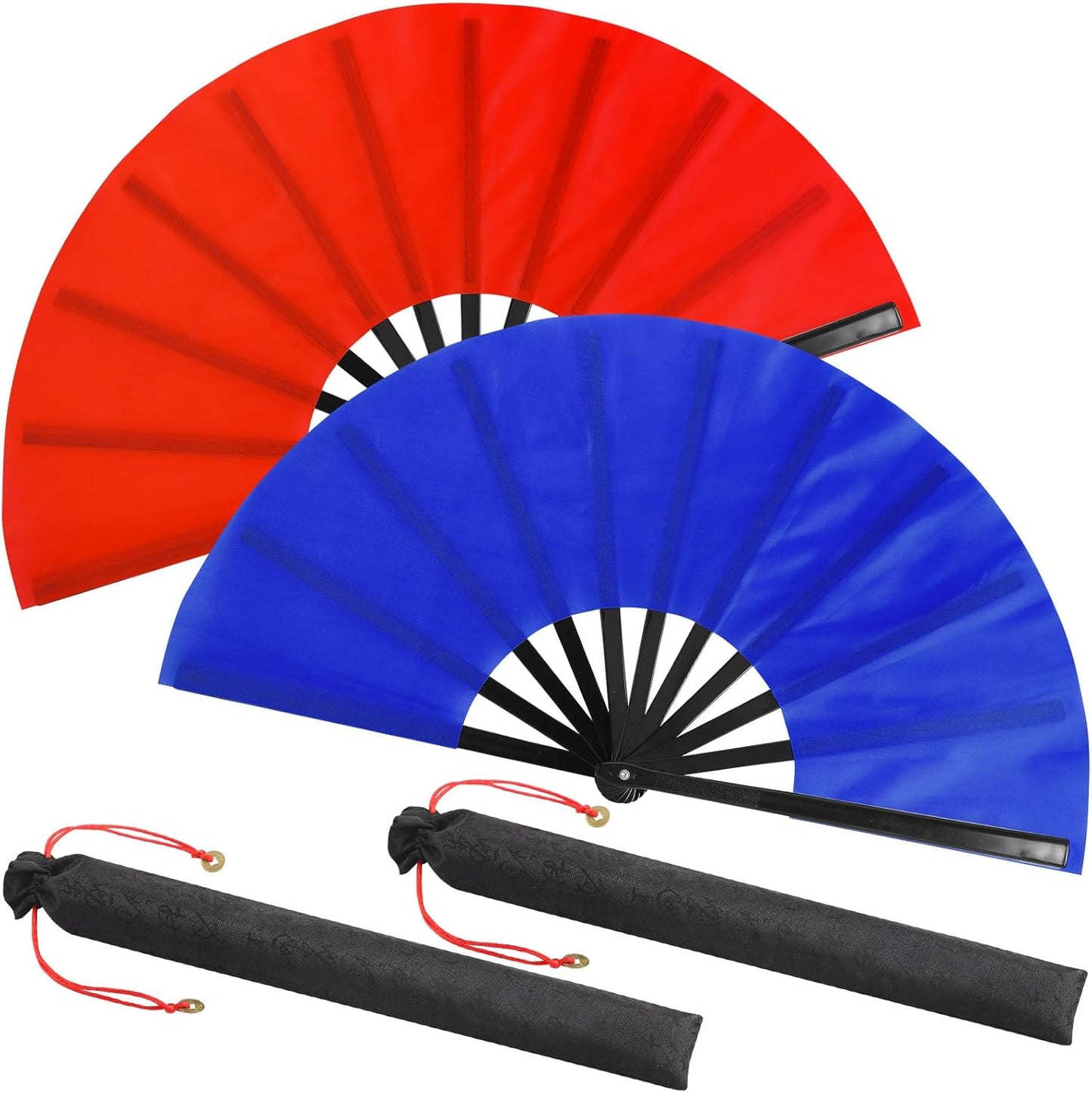 Maitys 2 Packs Large Clap Fans for Line Dancing Large Chinese Folding Hand Fans for Men and Women, Festival, Tai Ji, Kungfu, Martial Art, Gifts (Red and Blue)