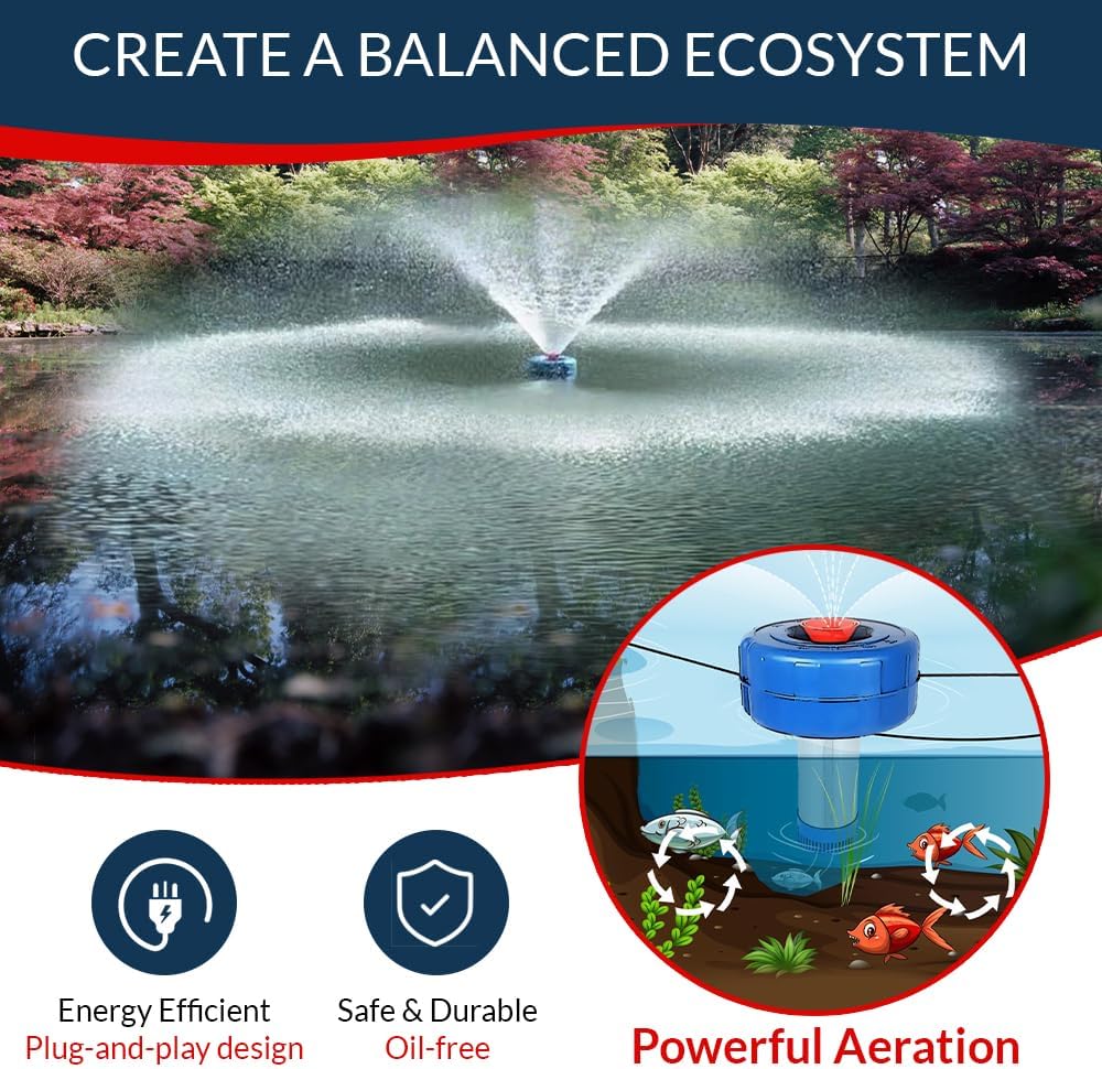 Pond Fountain Aerator - 1HP / 110V 75ft Cord | Stainless Steel Lake Fountain | V-Shape Display | Pond Cascade Pump for Large Ponds | Pond Jet System | Fresh/Salt Water | W/100ft Rope (1 HP)