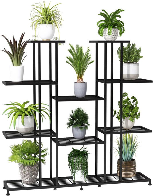 Heavy Duty Metal Plant Stand, large Multifunctional Plant Stand for Indoor Outdoor, for Tall Large Rack for Living Room Garden Balcony, Black(9 Tier)