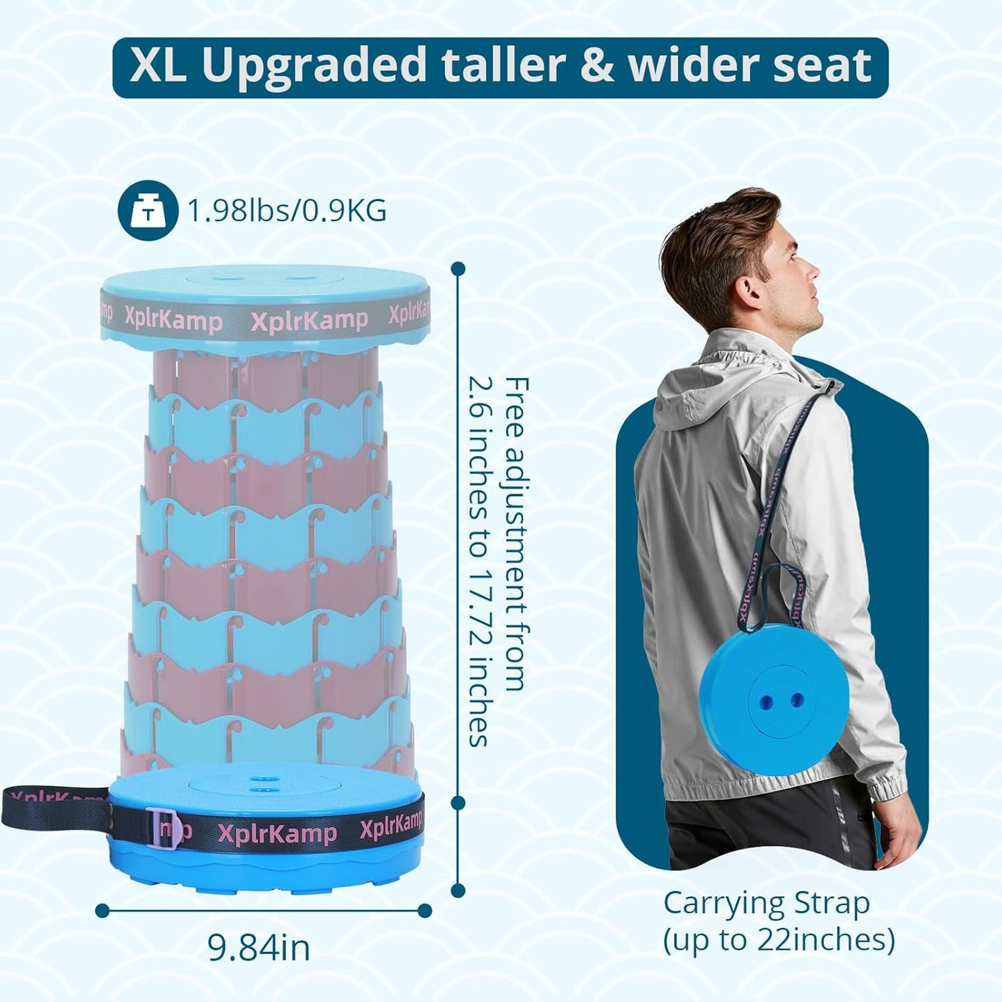 Retractable Folding Stool - Heavy Duty 400 lb Collapsible Portable Stool for Camping, Hiking, Fishing, Indoor/Outdoor with Non-Slip Base and Lightweight Design (Blue Purple, 1-Pack)