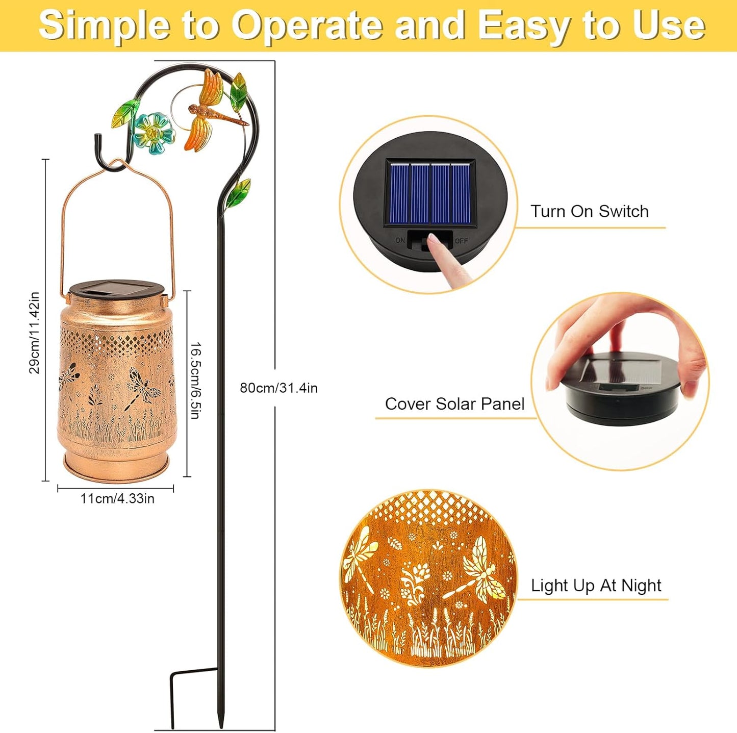 Solar Lanterns Outdoor Waterproof Dragonfly Garden Decor, Birthday Gifts for Women Mom Grandma Hanging Solar Lights Metal LED Decoration with Shepherd Hook Outside for Garden Yard Porch Lawn Patio