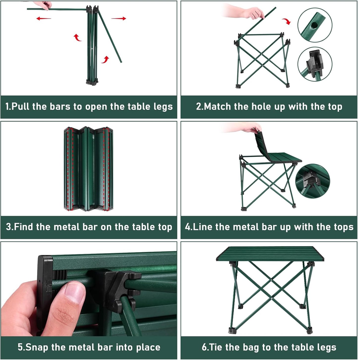 Tesouro Portable Camping Table,Folding Side Table Aluminum Top for Outdoor Cooking, Hiking, Travel, Picnic (Blackish Green-Medium)