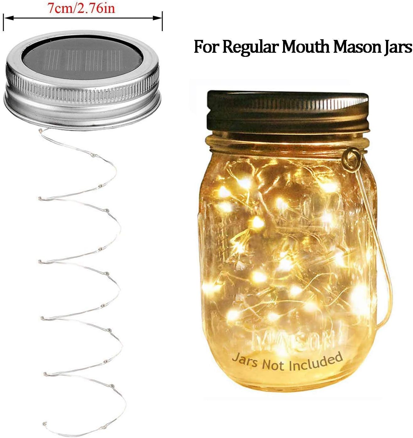 Solar Mason Jar Lid Lights, 8 Pack 20 LED Waterproof Fairy Star Firefly String Lights with (8 Hangers Included,Jars Not Included), for Mason Jar Table Garden Wedding Party Decor (Warm White)