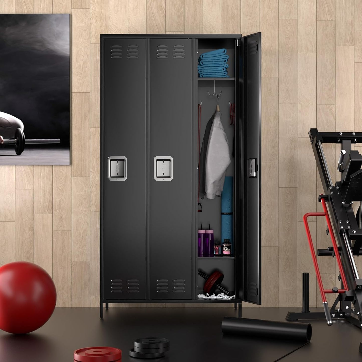 3-Door Metal Locker with Lock, 71”H Metal lockers for Employees, Multi-Use Storage Locker for Employees, School, Office, Gym, Home, Garage, Industrial - Assembly Required