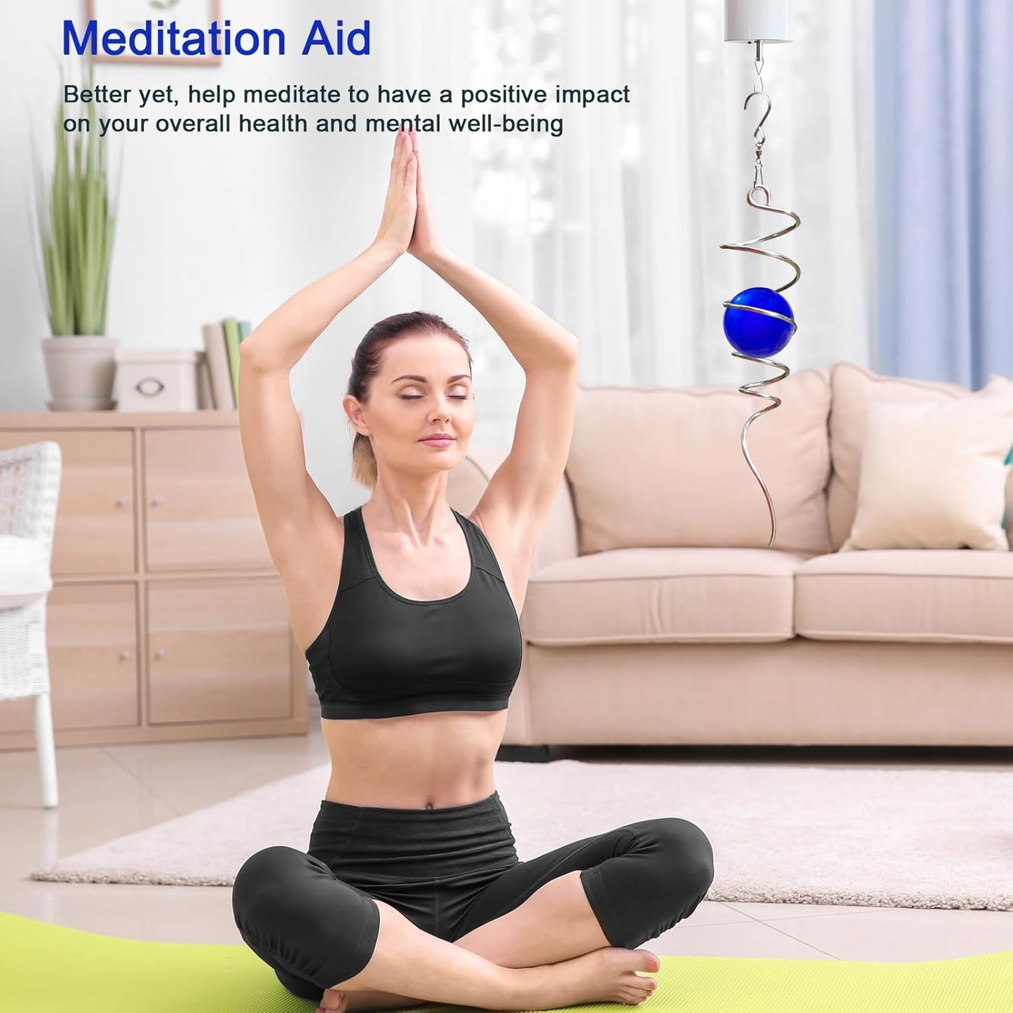 Gazing Ball Spiral Tail with Dark Blue Glass Orb, Wind Spinner Stabilizer for Wind Spinners, Hanging Decoration Decor for Garden Yard Patio Outdoor Indoor, Creative Gift, 13in Height