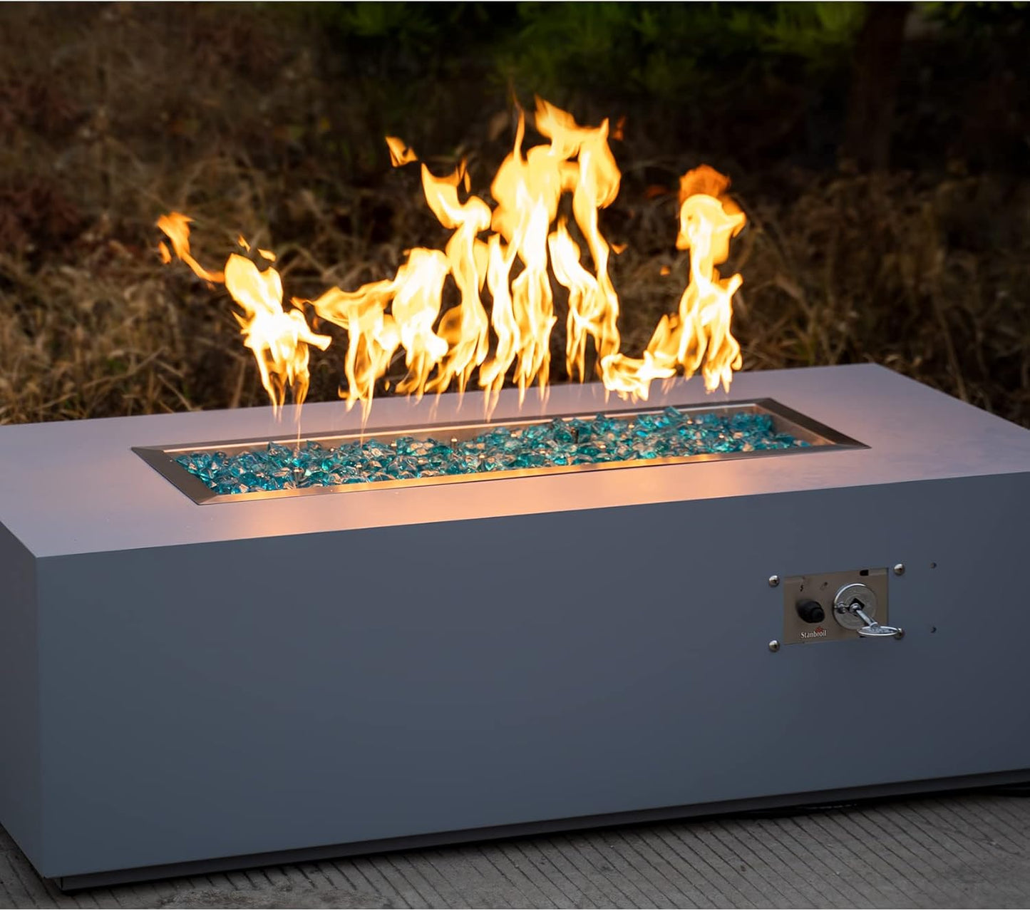 Stanbroil 30 x 10 Inch Upgrade Rectangle Fire Pit Pan with Jet Burner,304 Stainless Steel Natural & Propane Gas Firepits for Outside,High Flame,125,000 BTU Max