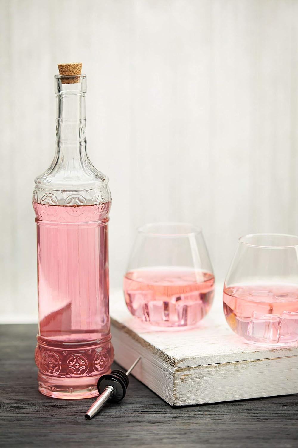 Large Clear Decorative Glass Bottle with Spout and Cork, 32oz, 1 Bottle - Design: LAIT (3in X 11.9in)