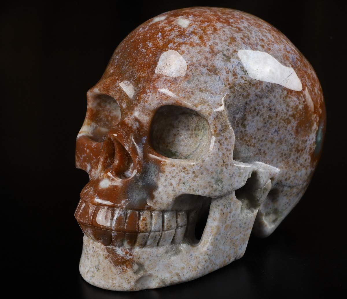 Skullis 5.0” Red Moss Agate Crystal Skull, Hand Carved Gemstone Fine Art Sculpture, Reiki Healing Stone Statue.1386 Z8