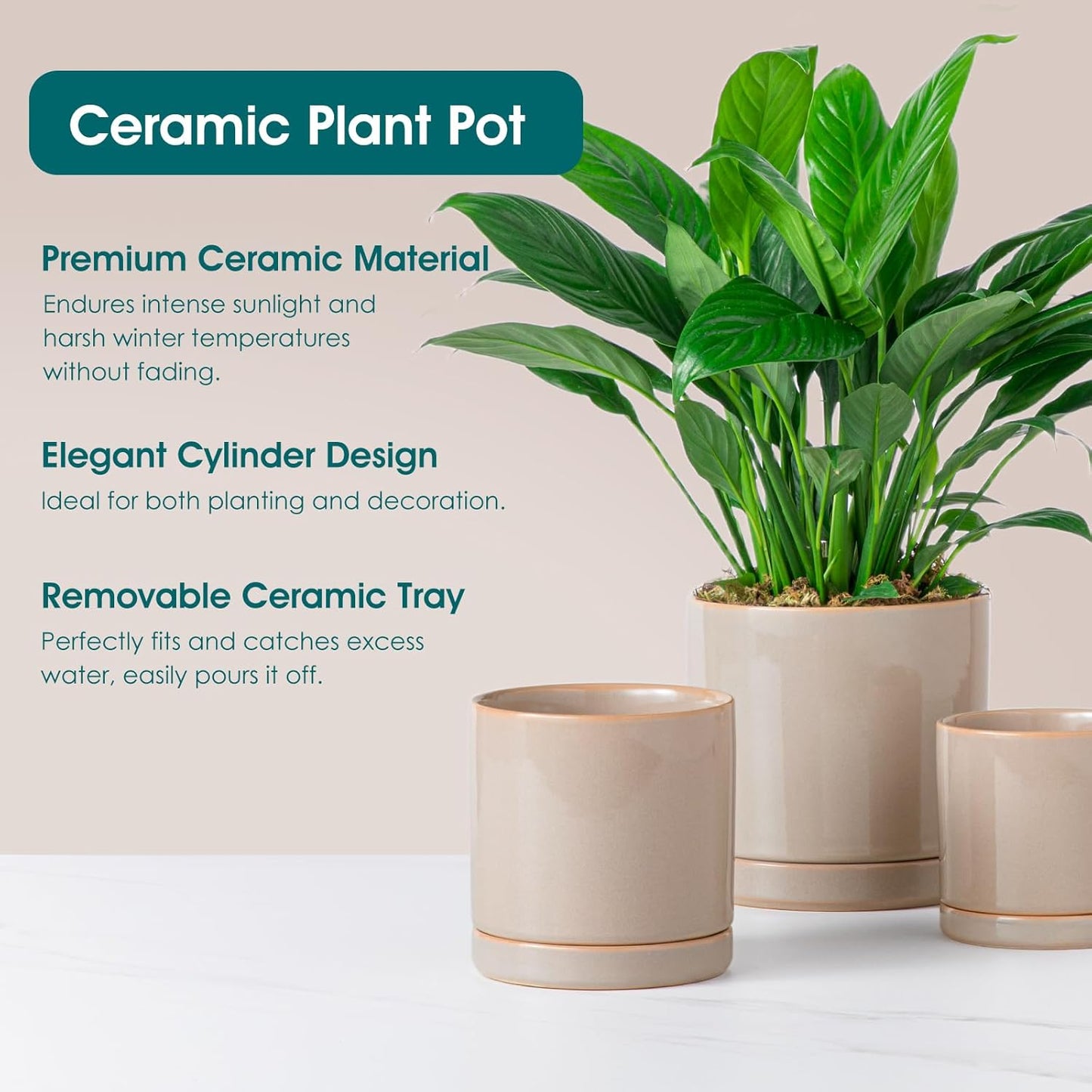 vancasso Ceramic Plant Pots, 3 Piece Planters for Indoor Plants, 4.25+5.25+6.25 Inch Flower Pots with Drainage, Plant Pots Indoor for Succulent, Pothos, Snake Plant and Money Tree, Etc (Gray)