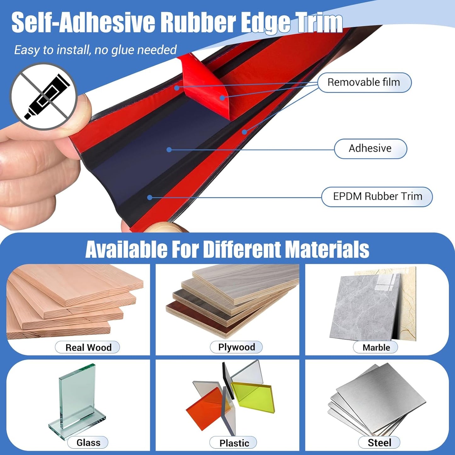 Rubber Edge Trim, Self-Adhesive U Shaped Edge Protector for Plywood, Cabinet, 1-7/8" Wood Edge Banding, Flexible Furniture Repair, EPDM Material, Fit 1-7/8"(48mm), Length 10Ft, Black