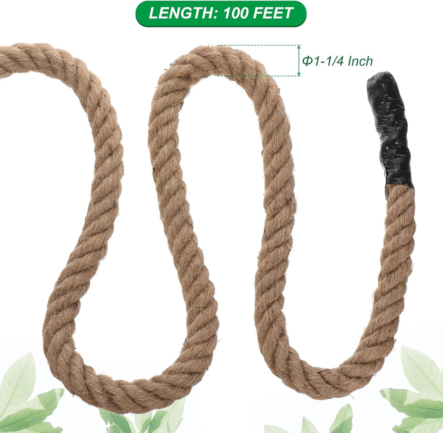 PATIKIL Twisted Manila Rope 1-1/4 Inch x 100 Feet Jute Rope Natural Thick Jute Rope Twine Burlap Rope for Docks Railings Bundling Craft Tug of War Decorating
