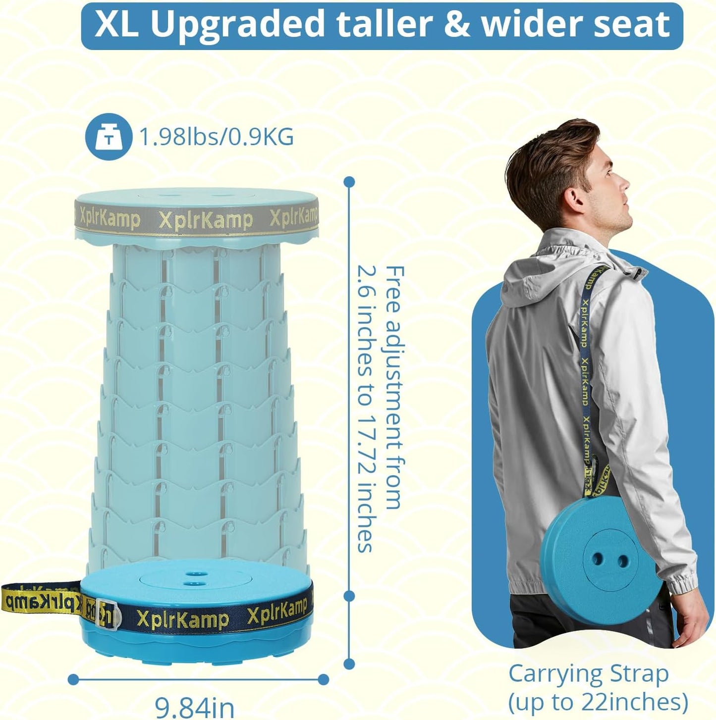 Upgraded Thickened Collapsible Stool, Portable Folding Stool Chair Lightweight But Sturdy Foldable Camping Stool, Retractable Telescopic Seat for Picnics Fishing Hiking BBQ (2, Lakeblue)