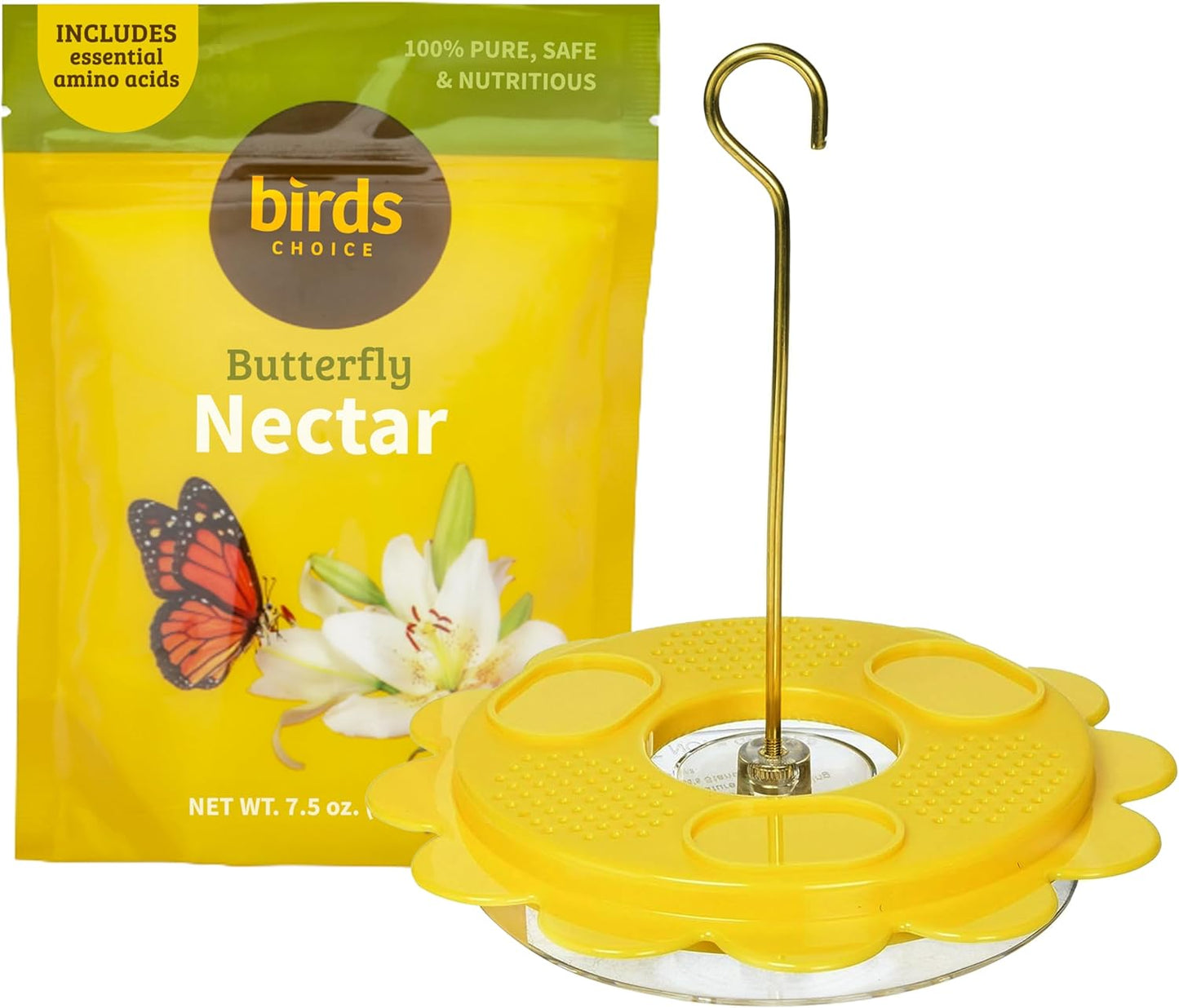 Birds Choice Butterfly Feeder with 12 oz Nectar Capacity and Fruit Trays + Butterfly Nectar 7.5 oz Resealable Pouch (Makes Up to 6 Cups)