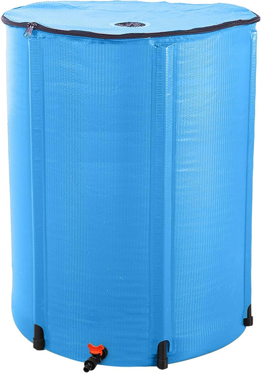 100 Gallon Collapsible Rain Barrel, Portable Rainwater Collection System, Water Storage Tank, Rain Catcher Barrel with Spigots and Overflow Kit, Rain Water Barrel Collector for Garden, Blue
