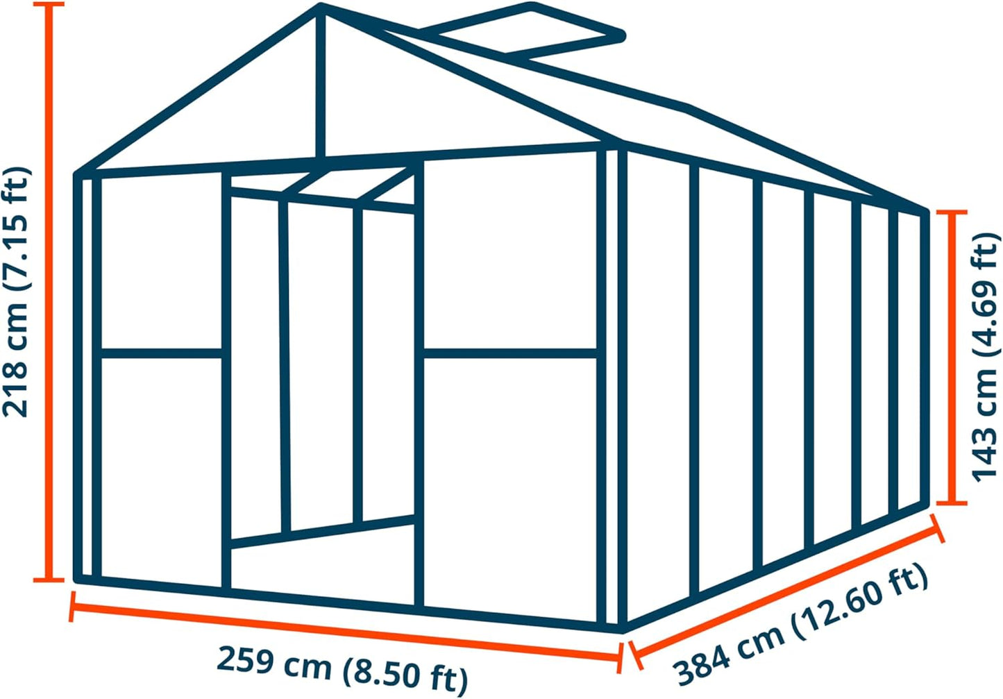 Greenhouse Saphir 6 Aluminum Frame 8.5 x 12.6 ft with Approx. 6 mm Polycarbonate Panels
