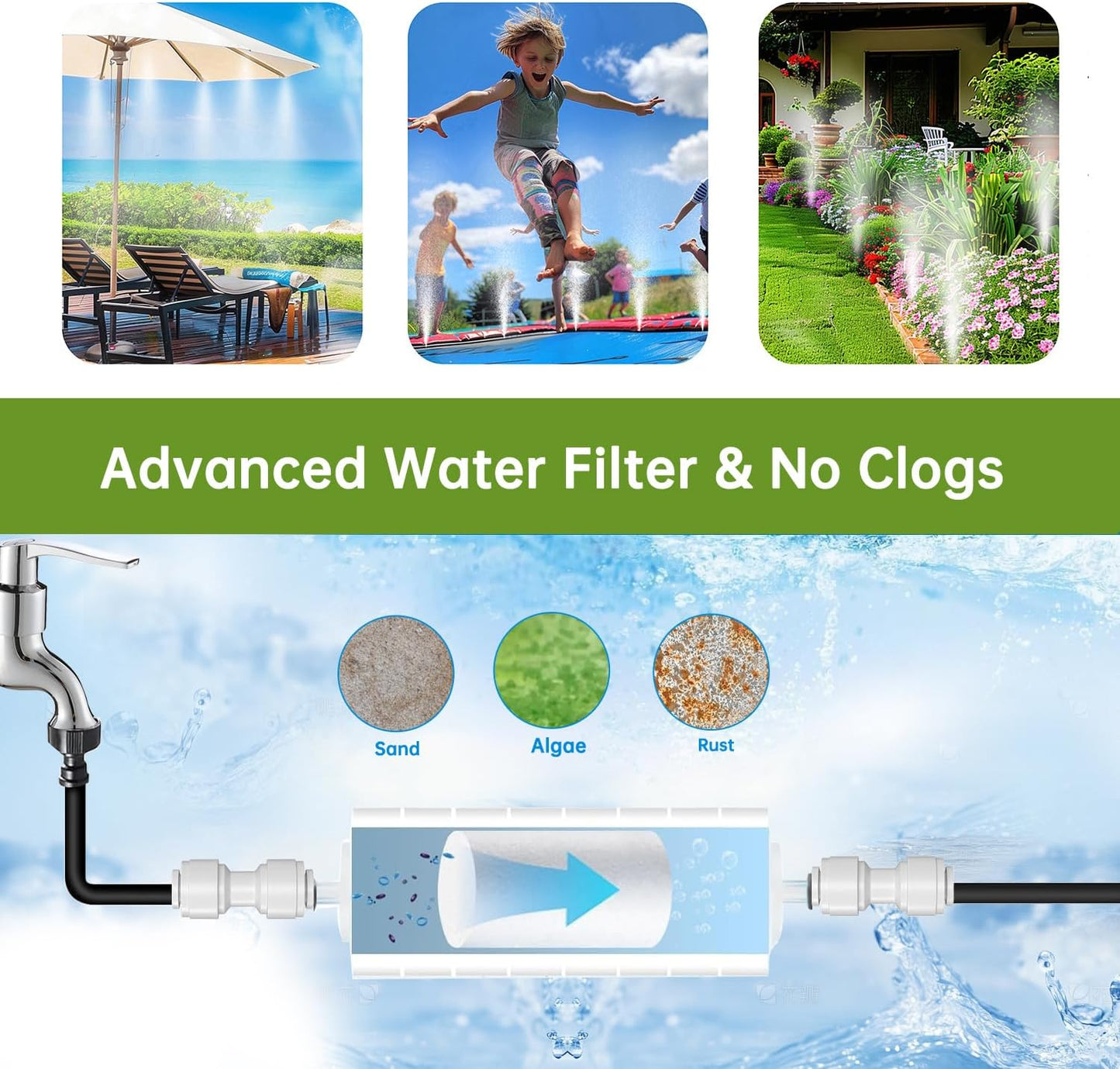 30FT Outdoor Misting Cooling System‌ - Patio Garden Kit with ‌Brass Nozzles & UV Tubing‌, DIY Install for ‌Pool, BBQ, Greenhouse‌, Water-Saving High Pressure Cooler