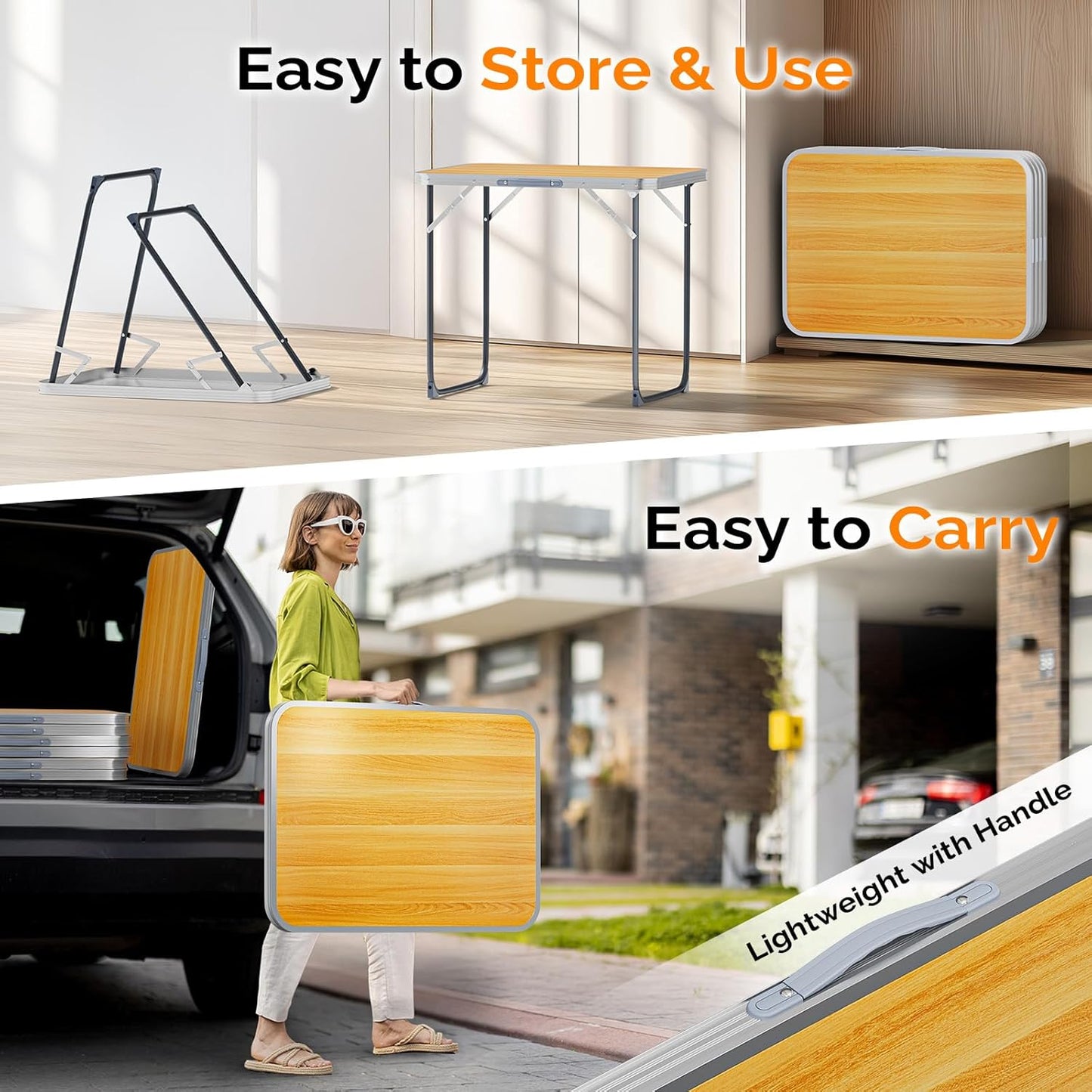 VINGLI 2.3FT Small Camping Table，Portable Camping Table with Carrying Handle, Picnic Table Foldable Table Essentials for Indoor Outdoor