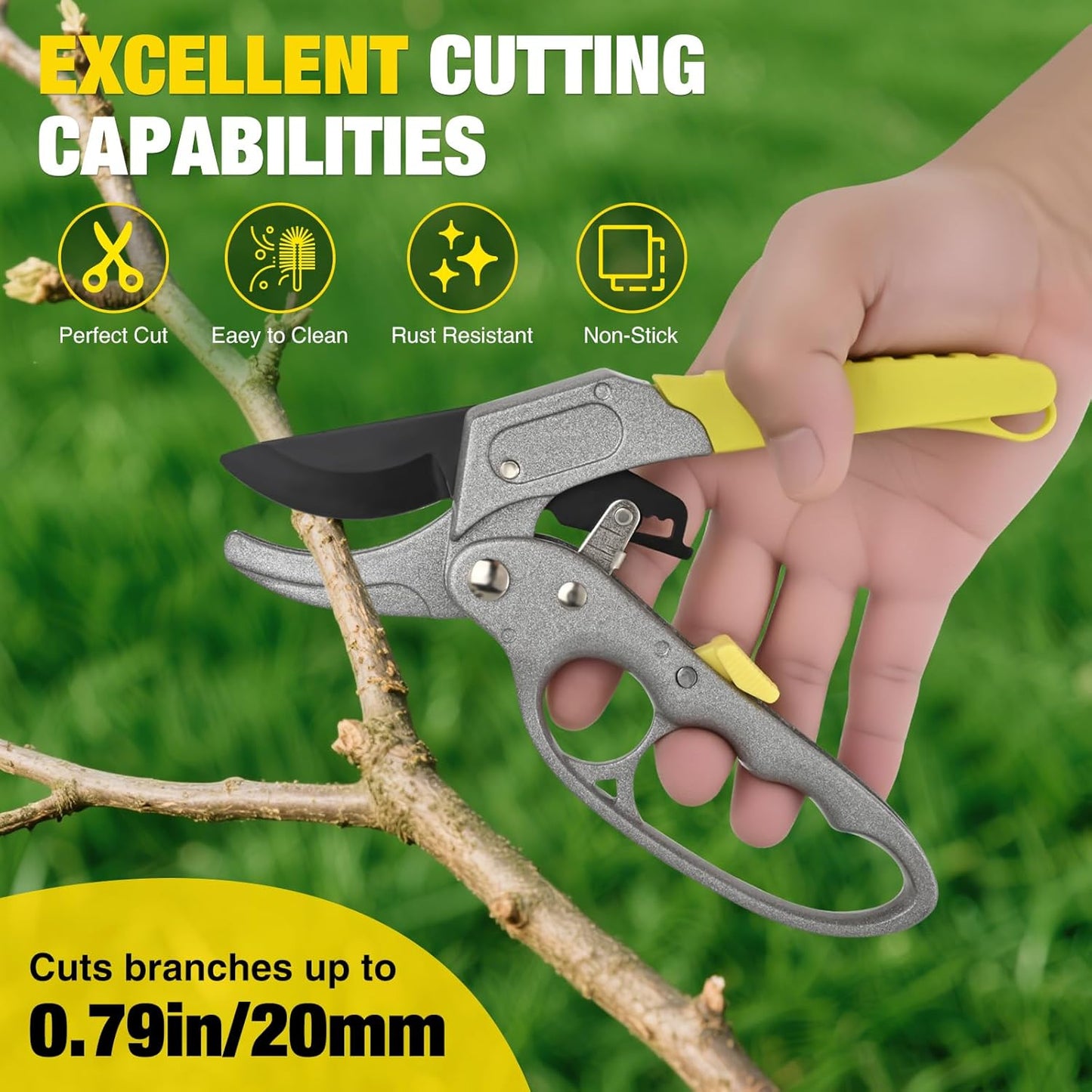 Yesker Pruning Shears Garden Shears 7.8" Professional Garden Scissors Sharp 65 Manganese Steel Blade Heavy Duty Clippers Hand Pruners for Cutting Fresh Flowers Branch Plant Trimming Gardening Tools