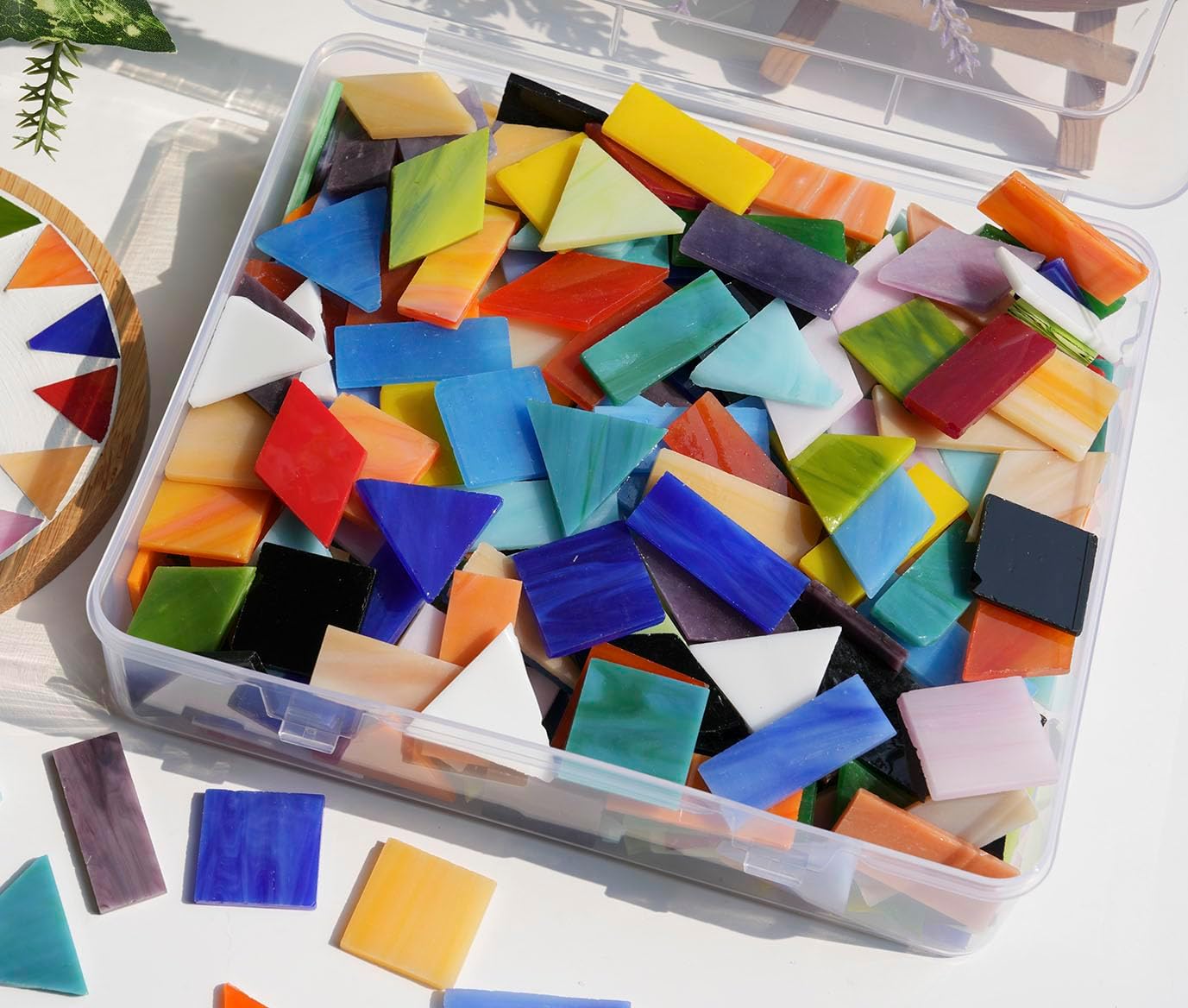 Lanyani Extra-Large Stained Glass Mosaic Tiles for DIY Crafts & Art Projects, 1.4lb Bulk Pack – 200 Pre-Cut Mosaic Glass Pieces, 4 Shapes, Vibrant Mixed Colors