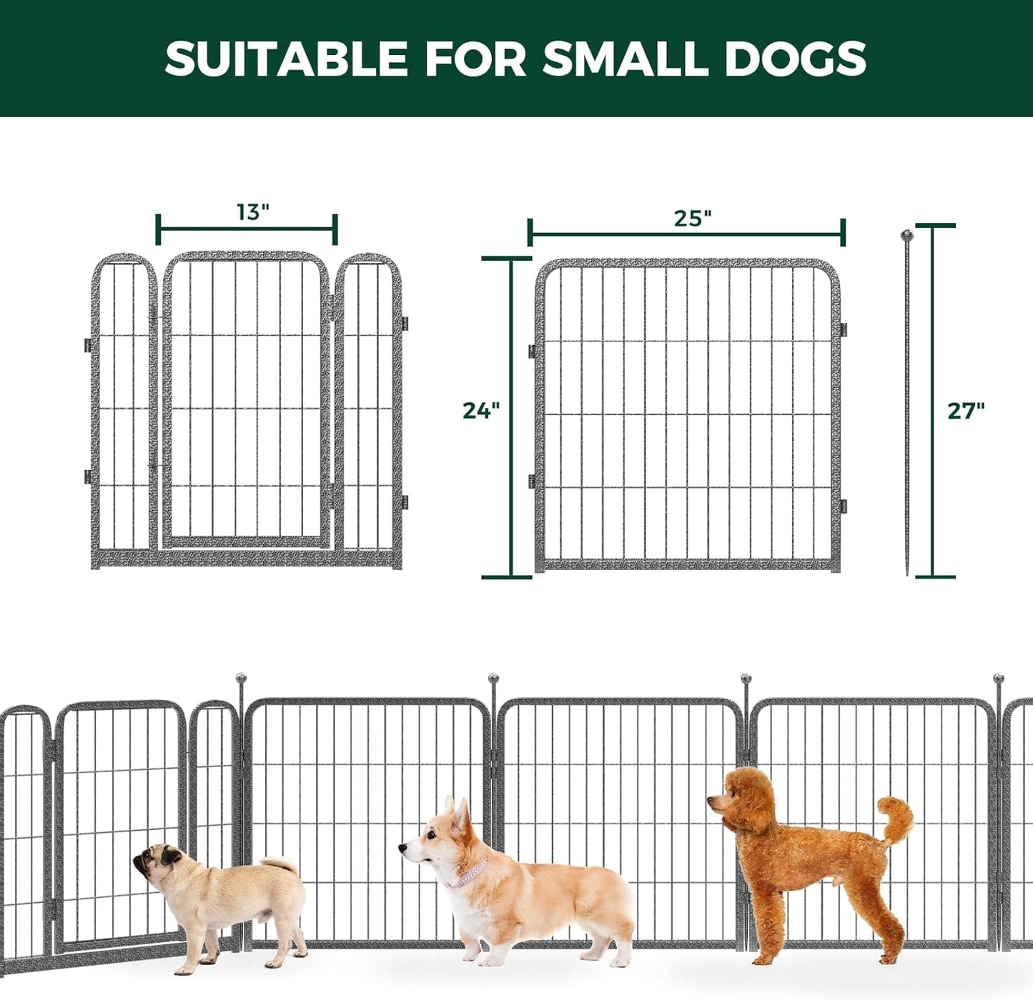 FXW Garden Fence Outdoor for The Yard – 24in(H) x 60.9ft(L) Heavy Duty Metal Animal Barrier for Dog and Rabbit, Decorative Dog Fence, 32 Panels, Silver