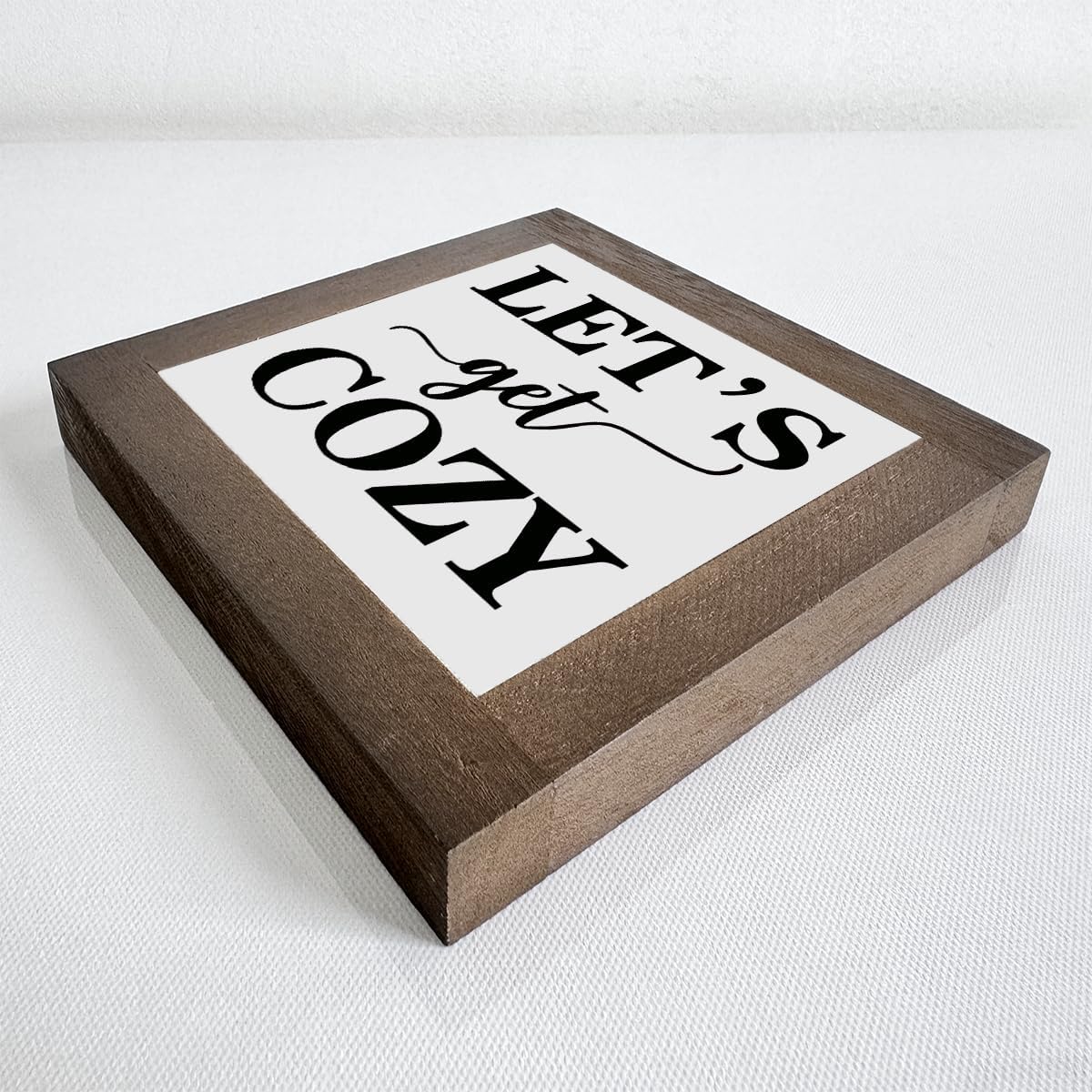 Inspirational Wood Signs, Box Wood Plaques Desk Décor, Farmhouse Home Decor Sign for Shelf, Family Table Decor for Kitchen Bedroom Dining Room, Living Room Decor, Housewarming Gift, Let's Get Cozy E