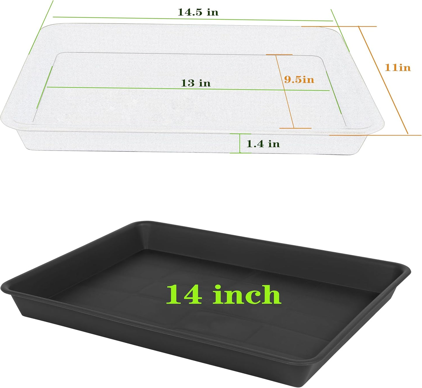 Plant Growing Trays 4 Pack, Plant Tray, 14.5"x11", Heavy Sturdy Plastic Plants Saucer, Seedling Starter Trays, Seed Starter Growing Tray (Black)