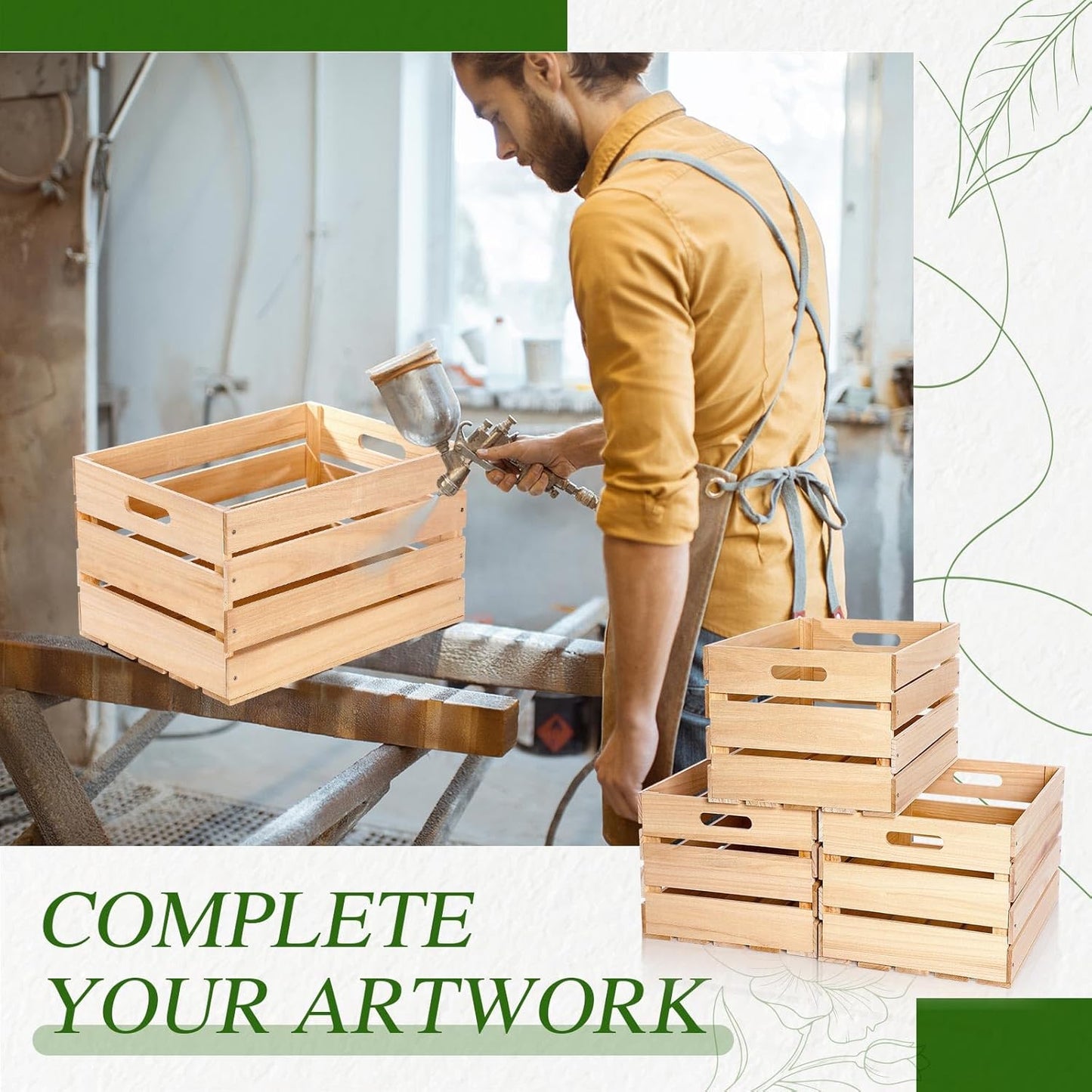 Weysat 3 Pack Large Wood Crates Box for Storage Unassembled 16 x 12 x 9.5'' Wooden Milk Crates with Handles Decorative Nesting Box for Display Unfinished Rustic Decor DIY Office Home Retail Art Craft