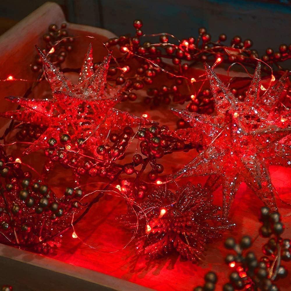 2 Pack Solar Powered Fairy String Lights Outdoor Waterproof 8 Modes Twinkle Christmas Decorations Lights, Each 33ft-100LED, 40ft-120LED, 66ft-200LED, 80ft-240LED, (Red, 66)