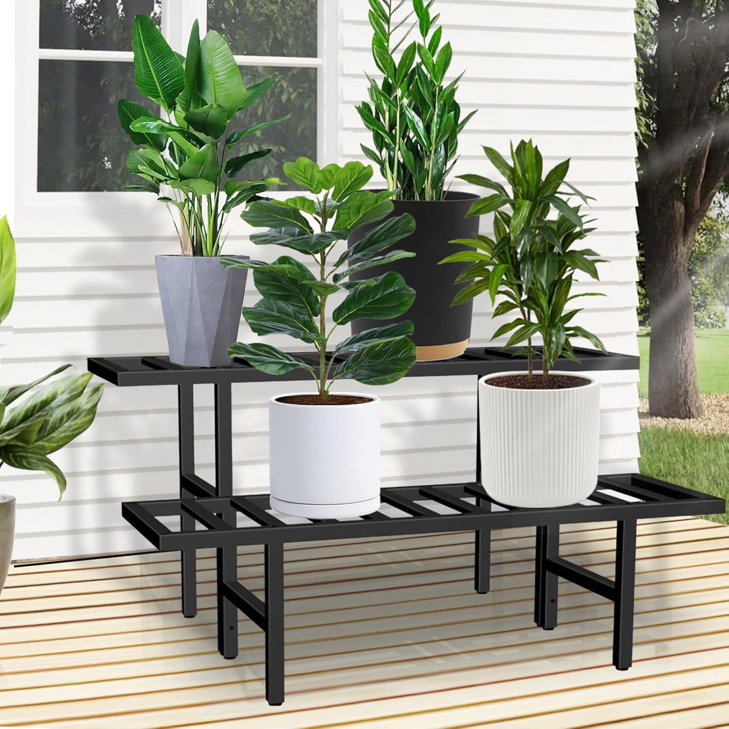 Plant Stand Indoor Outdoor, Heavy Duty Iron Pedestal Stands Metal Plant Stand for Indoor Outdoor, 2-Tier Sturdy Flower Stand Display Plant Shelf