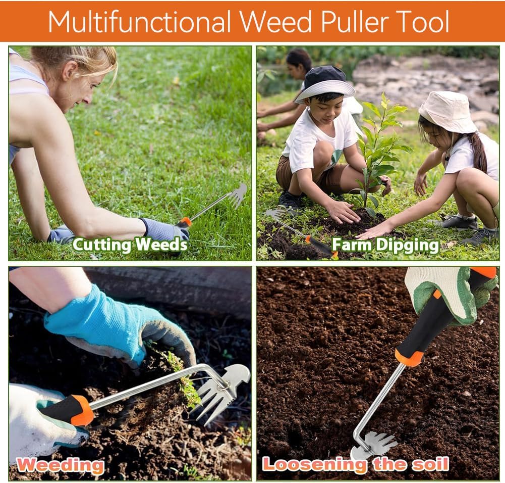 Weed Puller Tool, 2025 New Durable Garden Weed Pulling Tool, Portable Garden Weeder Tool for Vegetable Gardening Backyard Farm Planting & Weeding(Orange)