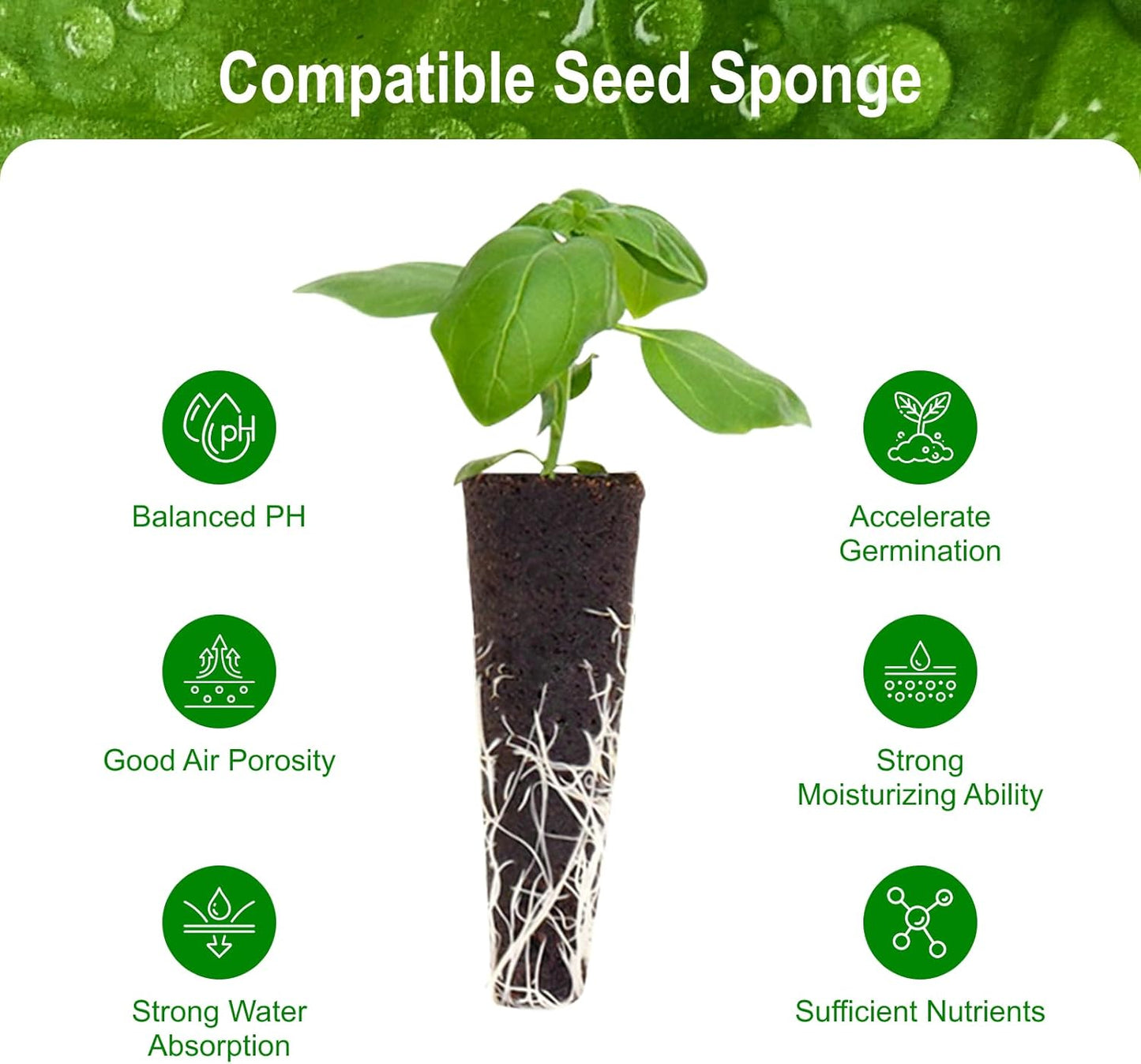 60 Pack Hydroponic Grow Sponges Seed Pods Replacement, Rapid Rooting Nursery Sponges Compatible with Aerogarden & Most Hydroponic System