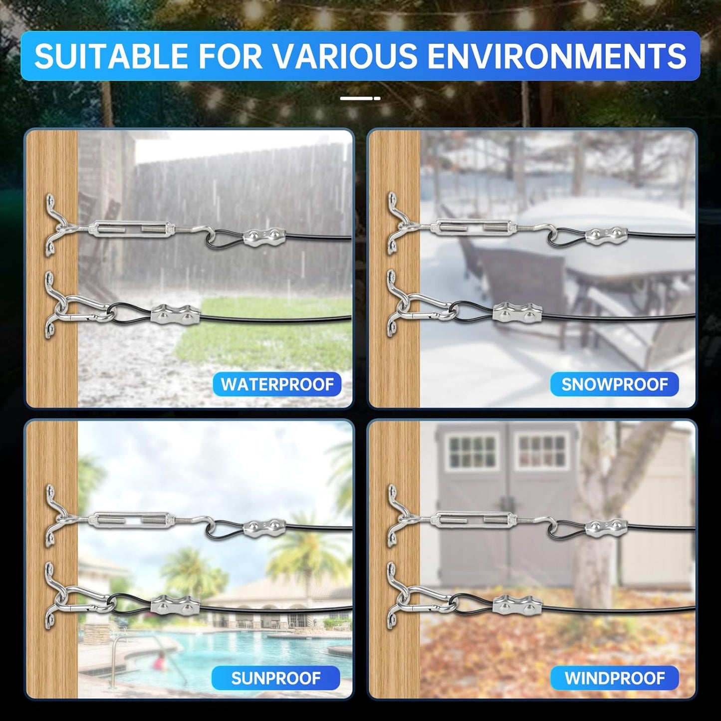 246FT Black Vinyl Coated 304 Stainless Steel Wire Rope Cable Kit – Heavy Duty Outdoor String Light Hanging Guide Wire with M5 Turnbuckle for Patio, Garden, Christmas Lights