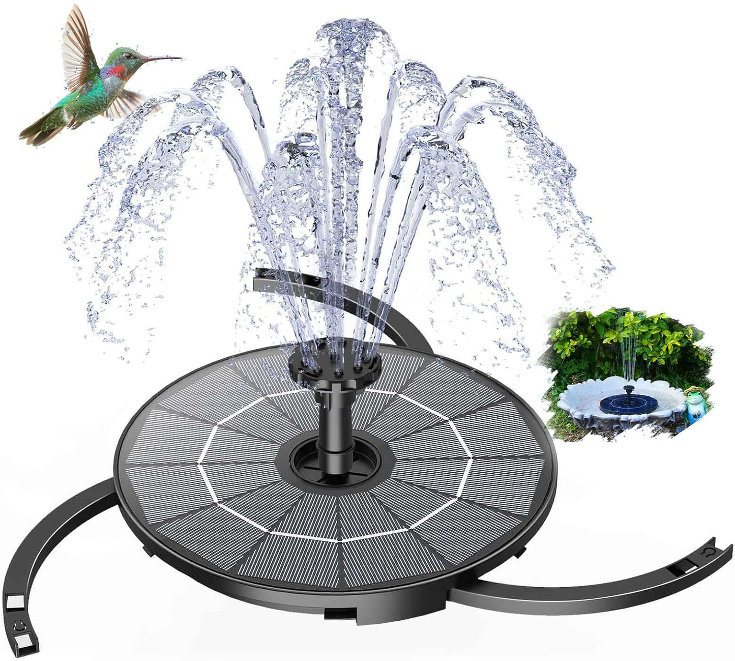 AISITIN 2.8W Solar Fountain Pump for Bird Bath Upgraded 2025, Floating Solar Powered Water Fountain Built-in 1000mAh Battery with 7 Nozzles & 3 Integrated Bracket for Bird Bath and Outdoor Garden