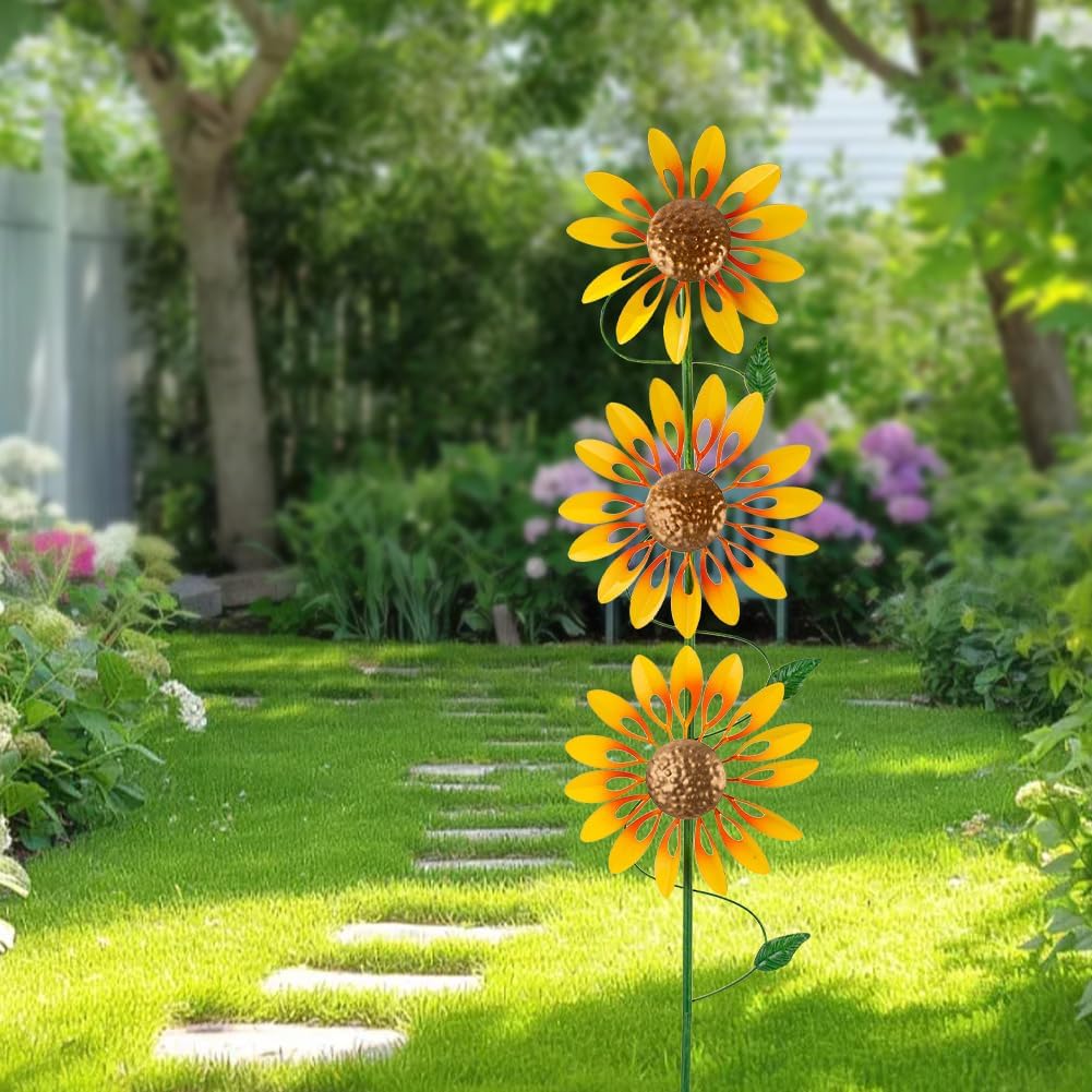Stargarden Wind Spinners Outdoor, Sunflower Wind Spinner, Kinetic Metal Pinwheels Decorative Windmills for Yard, Lawn, Garden Decor