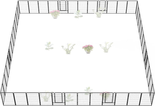 FXW Garden Fence Outdoor for The Yard – 45in(H) x 109.4ft(L) Heavy Duty Metal Animal Barrier for Dog and Rabbit, Decorative Dog Fence, 48 Panels, Black