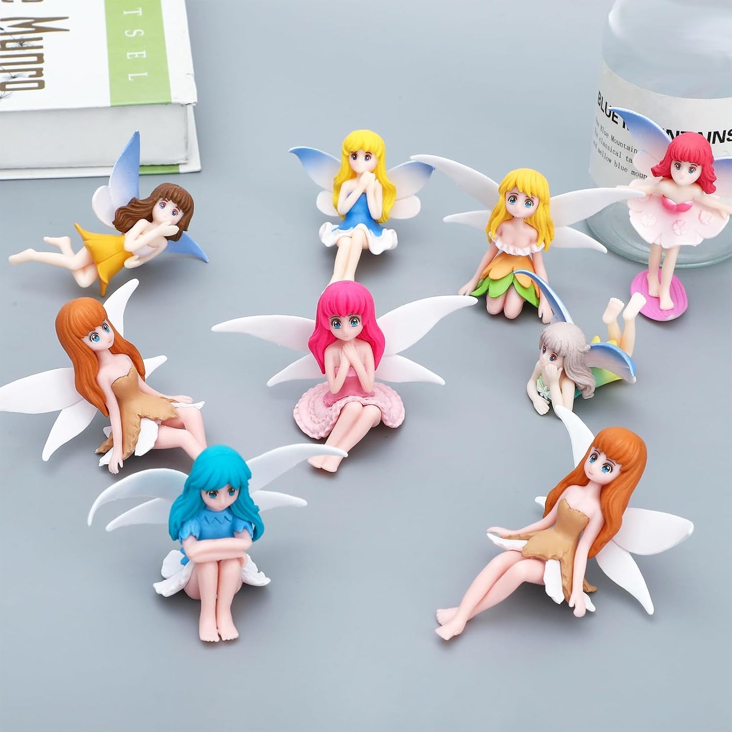 ONEST 8 Pieces Miniature Fairy Garden Accessories Small Fairy Figurines Hand Painted Fairies Figures Girl Fly Wing Figurines for Car Decor Fairies Garden Flower Pot Birthday Cake Topper