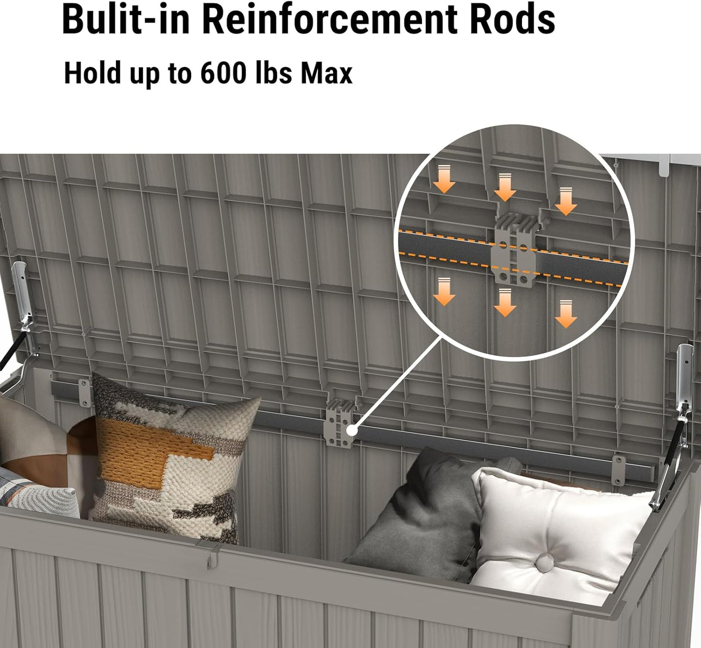 Mars Villa 119 Gallon Outdoor Storage Box, Large Resin Deck Box Waterproof, Storage Bin for Outside Patio Furniture Cushions, Pool Supplies, with Hydraulic Hinge, UV Resistant and Weatherproof, Greige