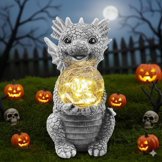 Solar Garden Outdoor Statues 7.2" Resin Dragon Statues Holding Magic Ball with Solar Lights,Lawn Decor for Patio, Balcony, Yard Ornament,Unique Gifts for Mom Grandma Housewarming